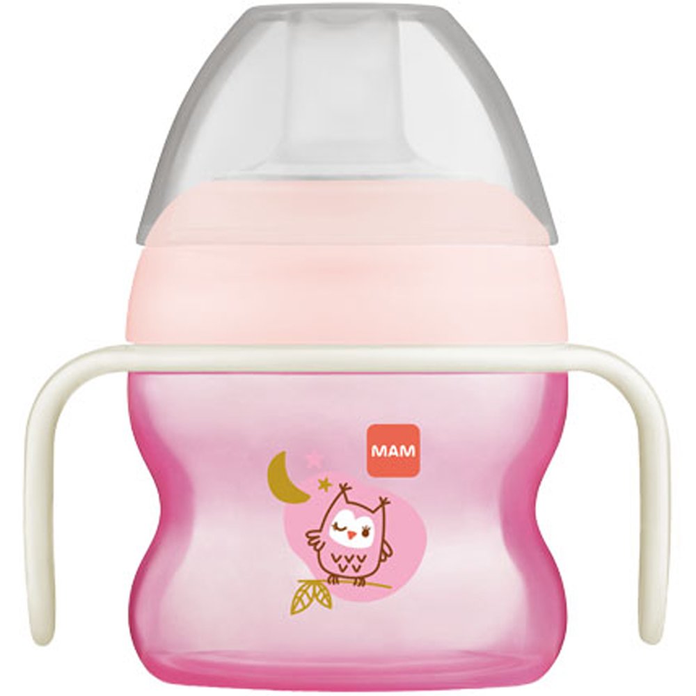 Mam Starter Cup Night Κωδ 466G 4m+ Εκπαιδευτικό Ποτηράκι για Βρέφη με Αντιολισθητικά Χερούλια που Λάμπουν στο Σκοτάδι & Στόμιο Ειδικά Σχεδιασμένο Ενάντια των Διαρροών με Πολύ Μαλακή Επιφάνεια, 150ml - Ροζ