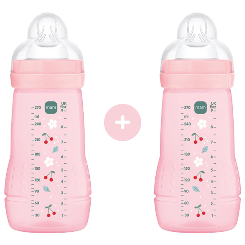 Mam Mam Promo Easy Active Baby Bottle 2m+, Κωδ 363SBc 270ml Μπιμπερό Πολυπροπυλενίου με Θηλή Σιλικόνης Μεσαίας Ροής 2 Τεμάχια - Ροζ