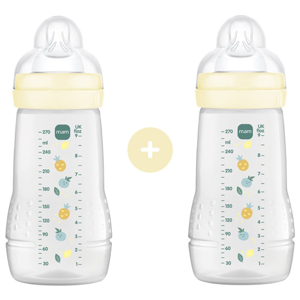 Mam Mam Promo Easy Active Baby Bottle 2m+, Κωδ 363SUc 270ml Μπιμπερό Πολυπροπυλενίου με Θηλή Σιλικόνης Μεσαίας Ροής 2 Τεμάχια - Κίτρινο