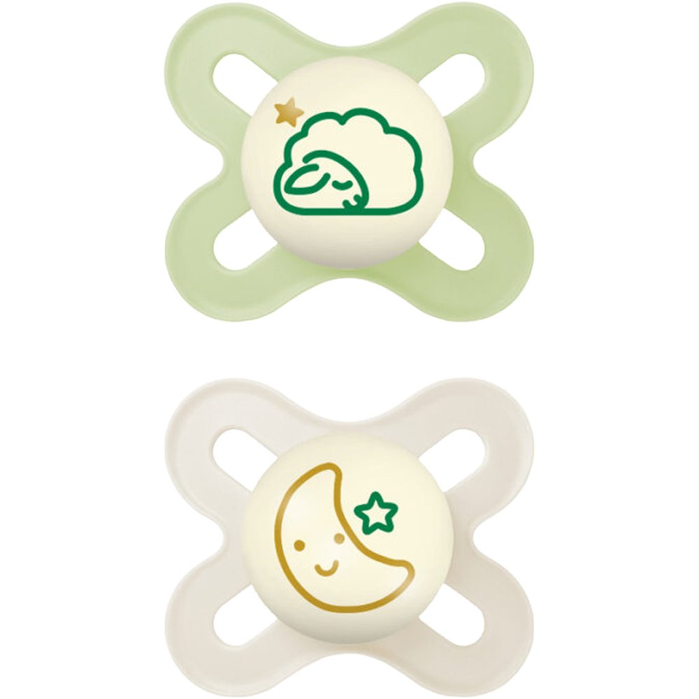 Mam Original Start Night Silicone Soother 0-2m, Κωδ 124SGc Πολύ Μικρή Πιπίλα Σιλικόνης που Λάμπει στο Σκοτάδι 2 Τεμάχια - Πράσινο / Κρεμ