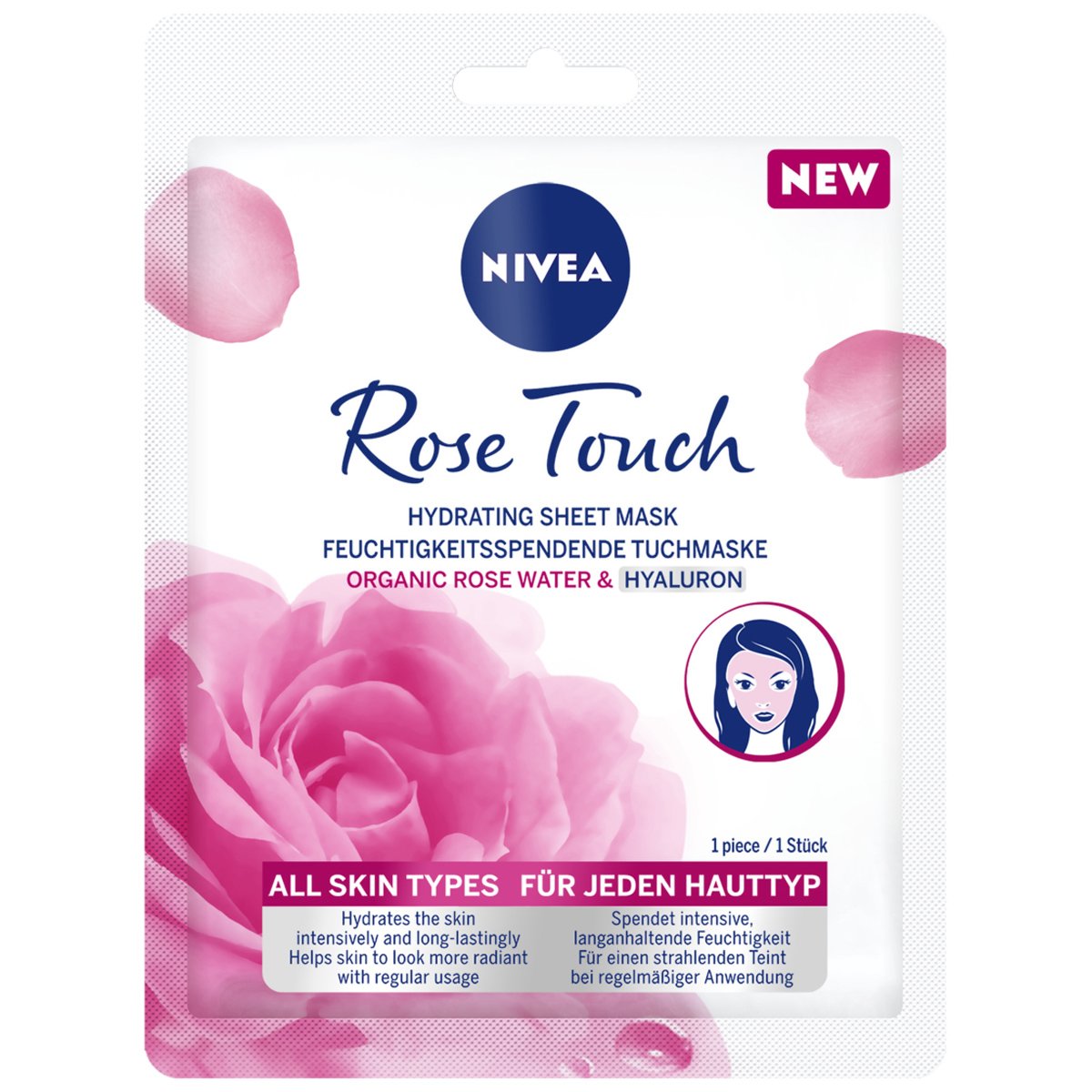 Nivea Nivea Rose Touch Hydrating Sheet Mask Ενυδατική Μάσκα Προσώπου με Ροδόνερο Οργανικής Προέλευσης & Υαλουρονικό Οξύ 1 Τεμάχιο