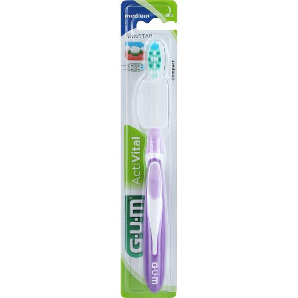 Gum ActiVital Compact Medium Toothbrush Μωβ Οδοντόβουρτσα με Μεσαίας Σκληρότητας Ίνες & Μικρή Κεφαλή 1 Τεμάχιο, Κωδ 583
