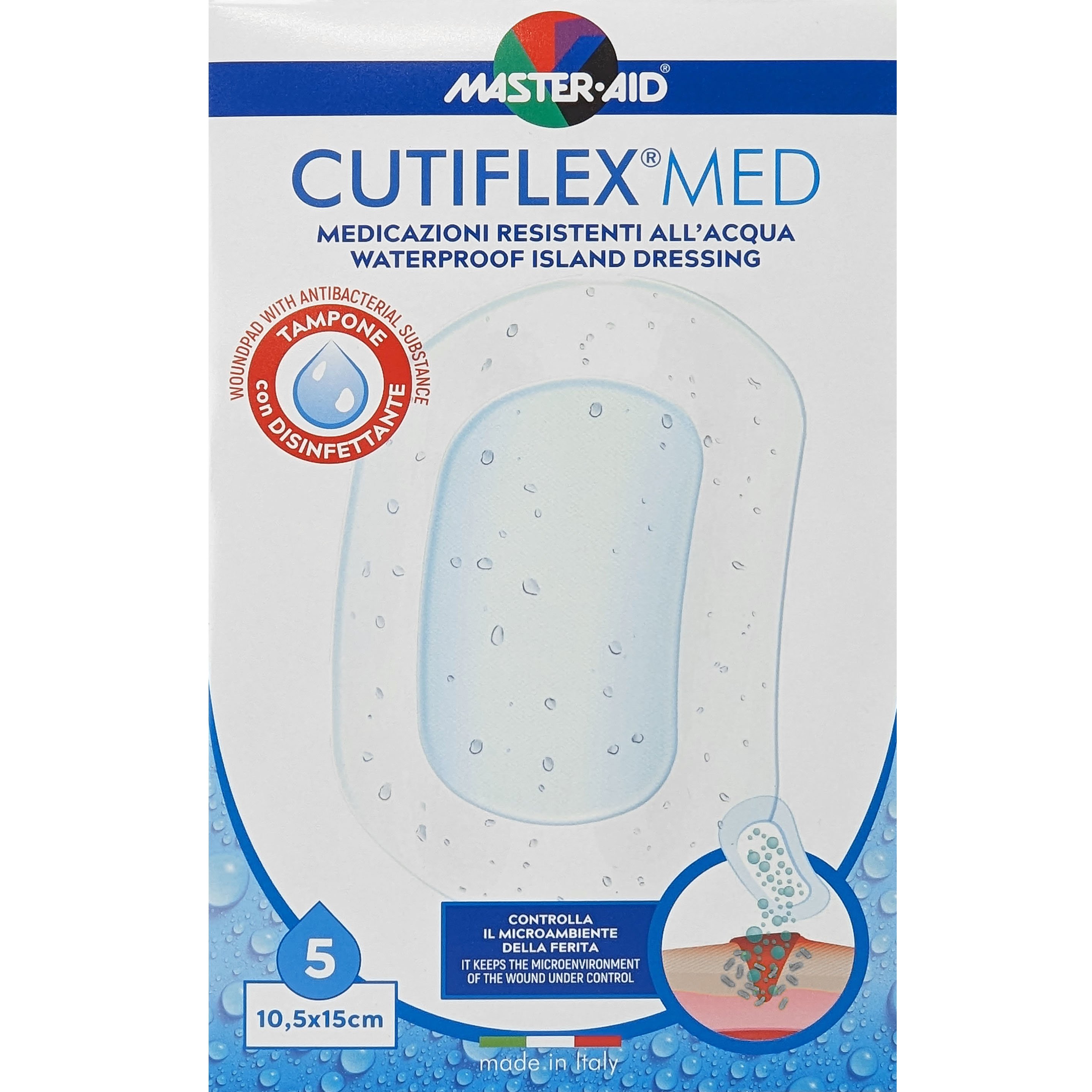 Master Aid Cutiflex Med Waterproof Island Dressing 10.5x15cm Αδιάβροχα Μετεγχειρητικά Επιθέματα 5 Τεμάχια