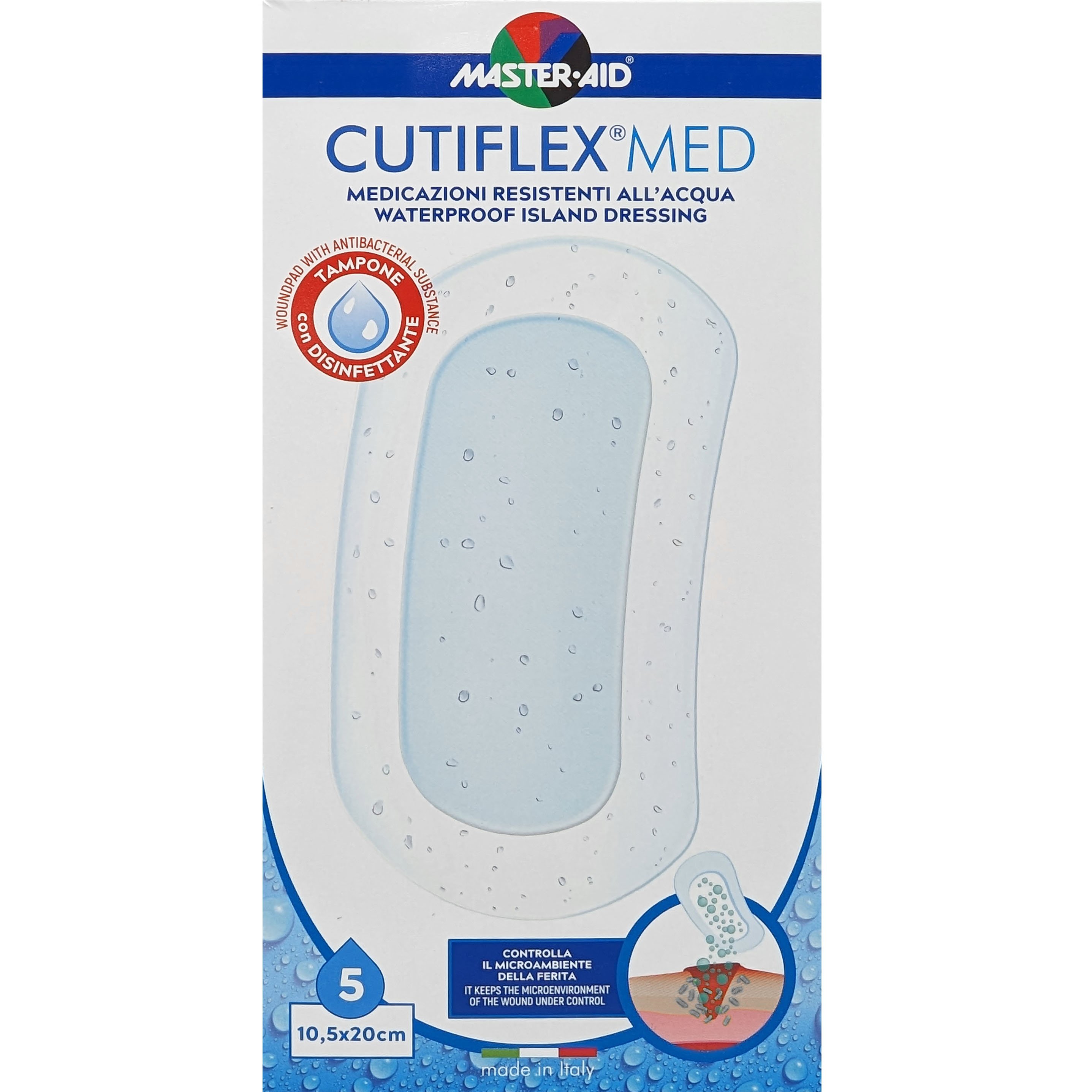 Master Aid Cutiflex Med Waterproof Island Dressing 10.5x20cm Αδιάβροχα Μετεγχειρητικά Επιθέματα 5 Τεμάχια