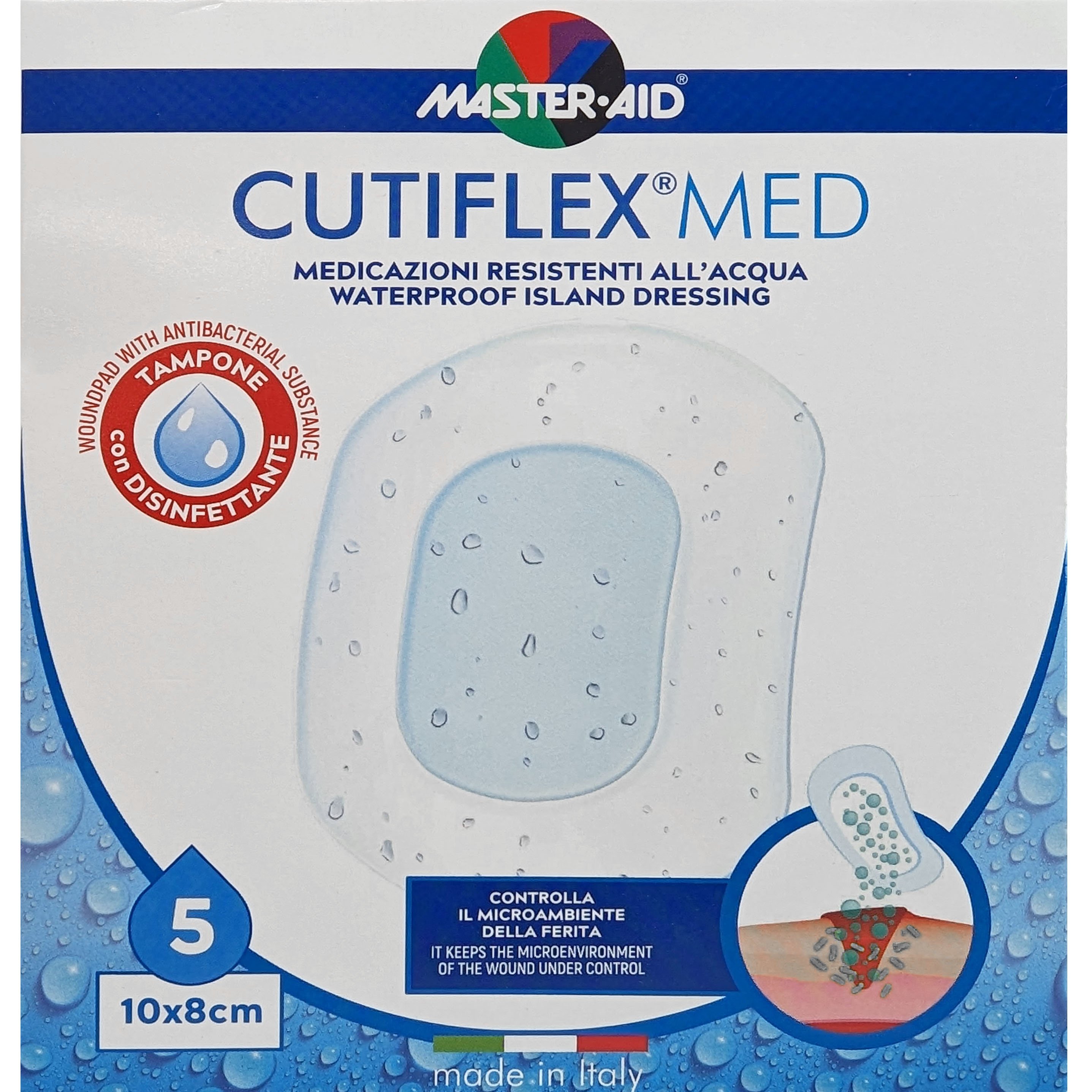 Master Aid Cutiflex Med Waterproof Island Dressing 10x8cm Αδιάβροχα Μετεγχειρητικά Επιθέματα 5 Τεμάχια