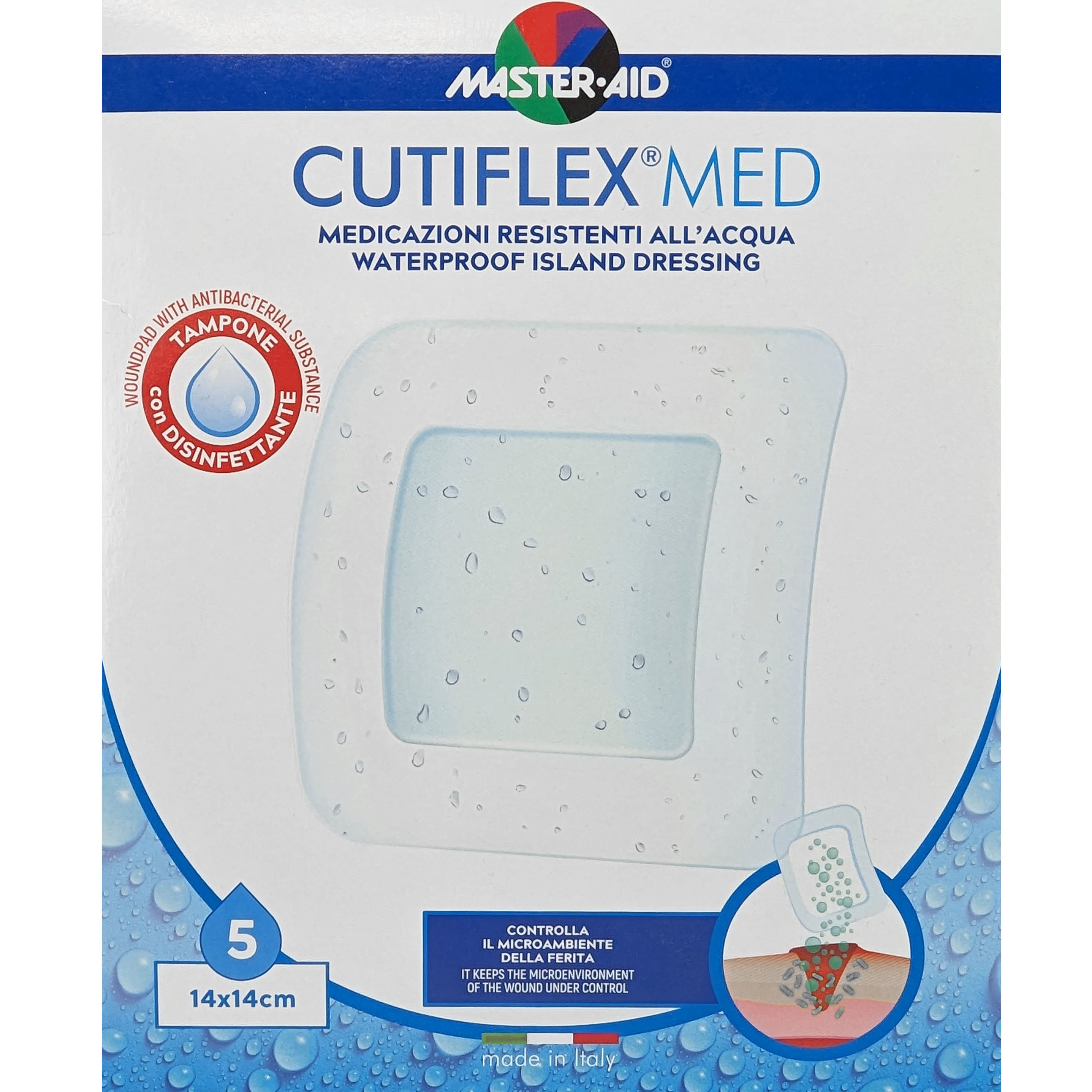 Master Aid Cutiflex Med Waterproof Island Dressing 14x14cm Αδιάβροχα Μετεγχειρητικά Επιθέματα 5 Τεμάχια