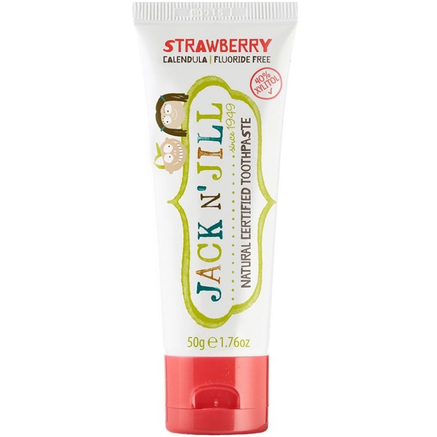 Jack n' Jill Natural Certified 6m+ Toothpaste Φυσική, Πιστοποιημένη Οδοντόκρεμα με Υπέροχη Γεύση Φράουλα για την Πρώτη Οδοντοφυΐα για Βρέφη από 6 Μηνών 50g - Strawberry