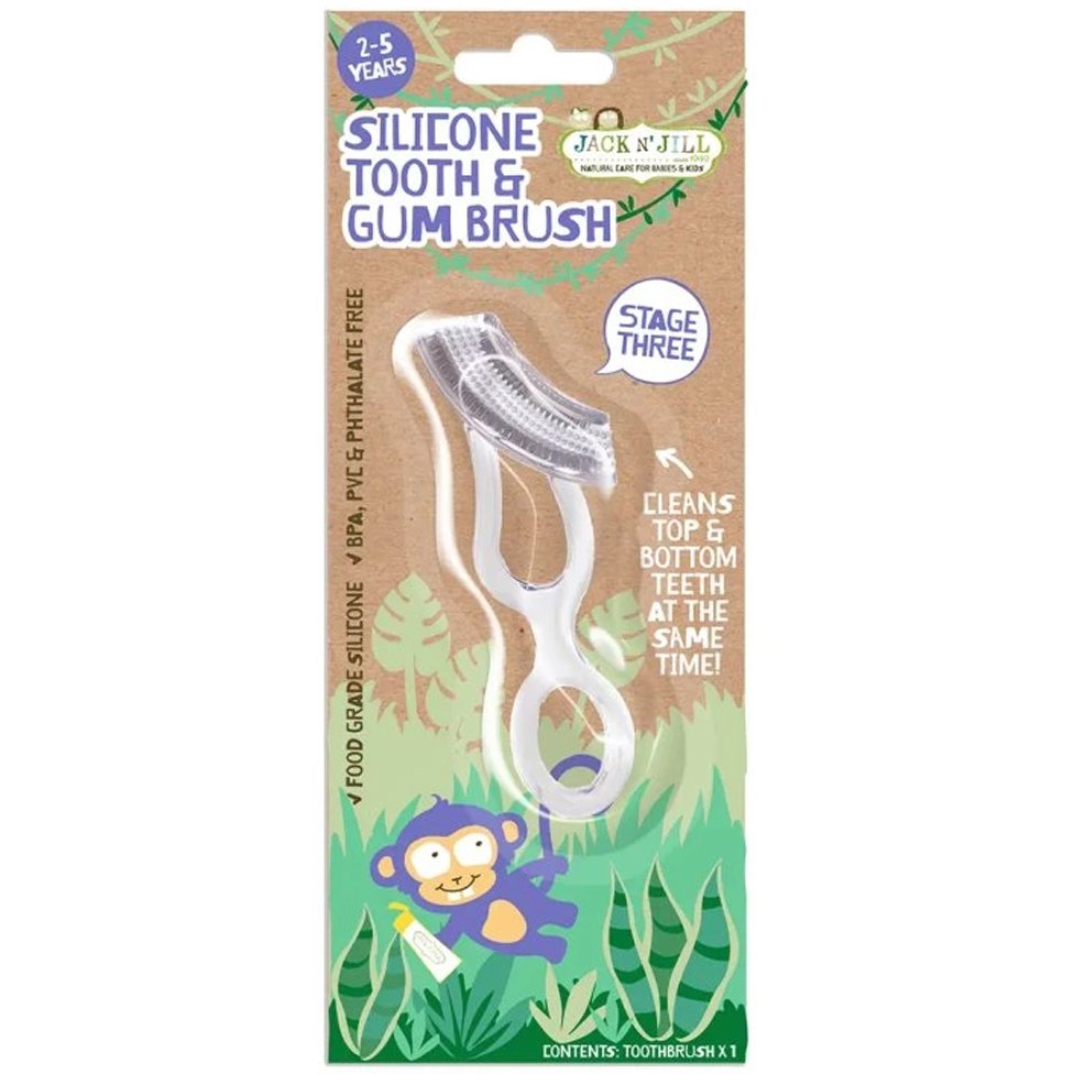 Jack n' Jill Stage 3 Silicone Tooth & Gum Brush 2-5 Years Παιδική Οδοντόβουρτσα Σιλικόνης από 2 έως 5 Ετών για Έξυπνο, Διπλό Βούρτσισμα των Δοντιών 1 Τεμάχιο