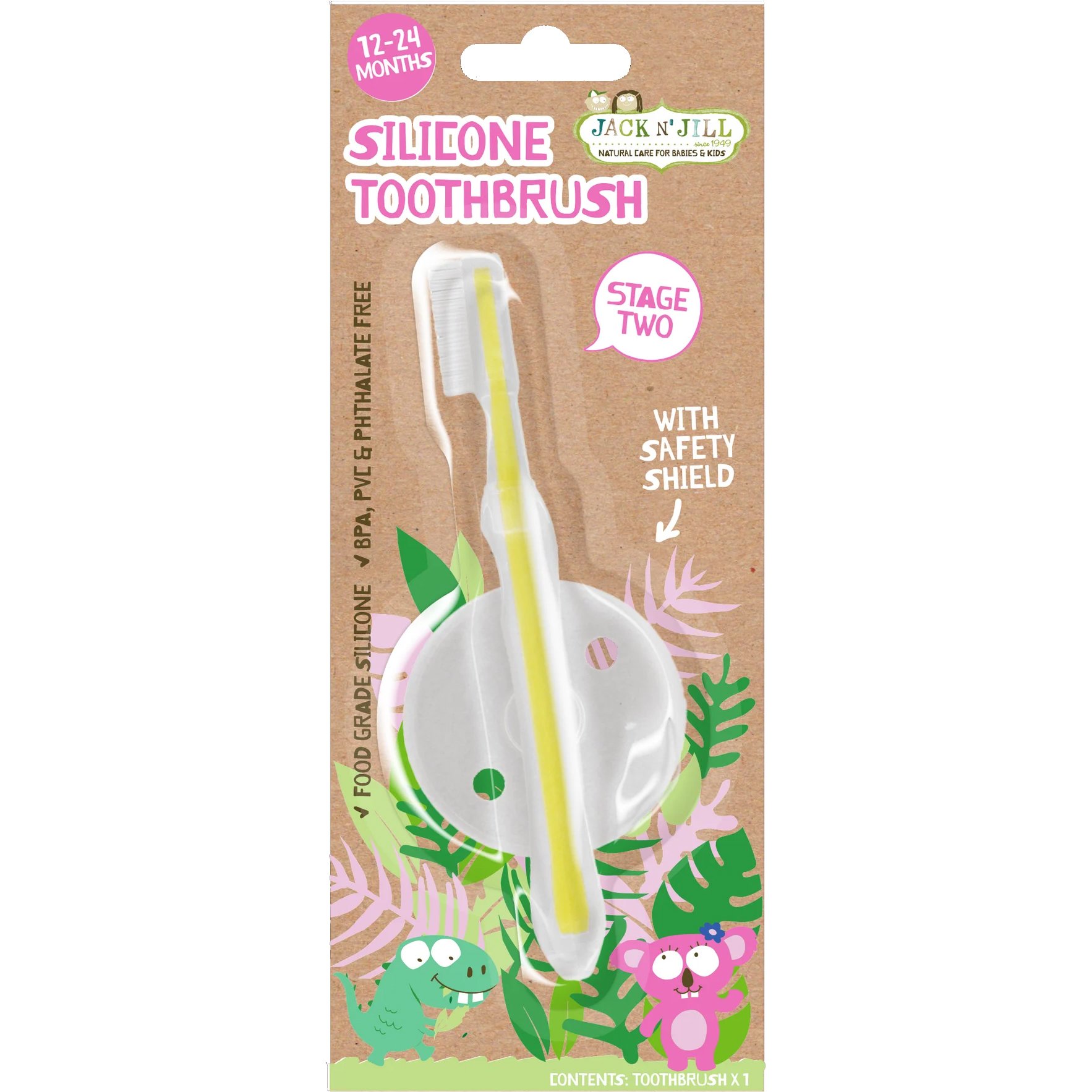 Jack n' Jill Stage 2 Silicone Toothbrush 12-24m Βρεφική Οδοντόβουρτσα Σιλικόνης με Προστατευτική Ασπίδα από 12 έως 24 Μηνών 1 Τεμάχιο