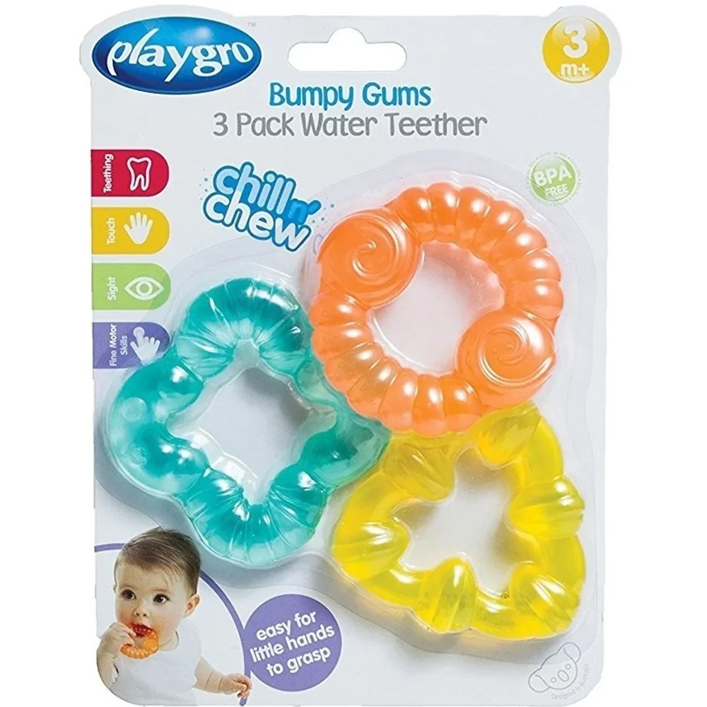 Playgro Playgro Bumpy Gums Water Teether Πολύχρωμοι Βρεφικοί Μασητικοί Κρίκοι Νερό 3 Τεμάχια