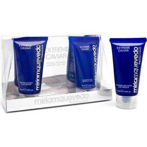 Miriam Quevedo Extreme Caviar Travel Set Restructuring Luxe Serum + Anti-Aging Luxe Masque + Shampoo For Difficult Hair 3x50ml