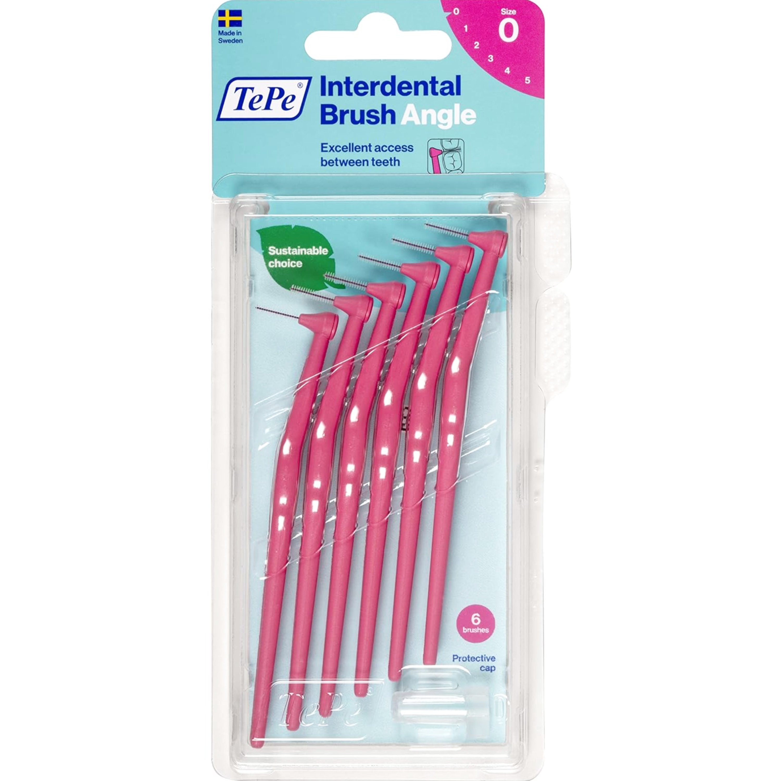 TePe Angle Interdental Brush Angle Μεσοδόντια Βουρτσάκια Καθαρισμού με Μακριά Λαβή & Κεκλιμένη Κεφαλή 6 Τεμάχια – Size 0 (0.4 mm)