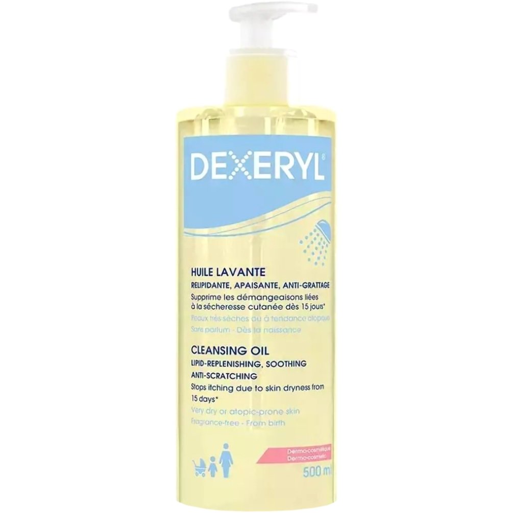 Dexeryl Cleansing Oil for Face & Body Καταπραϋντικό Έλαιο Καθαρισμού Προσώπου – Σώματος για Όλη την Οικογένεια, Κατάλληλο για Πολύ Ξηρό ή με Τάση Ατοπίας Δέρμα 500ml