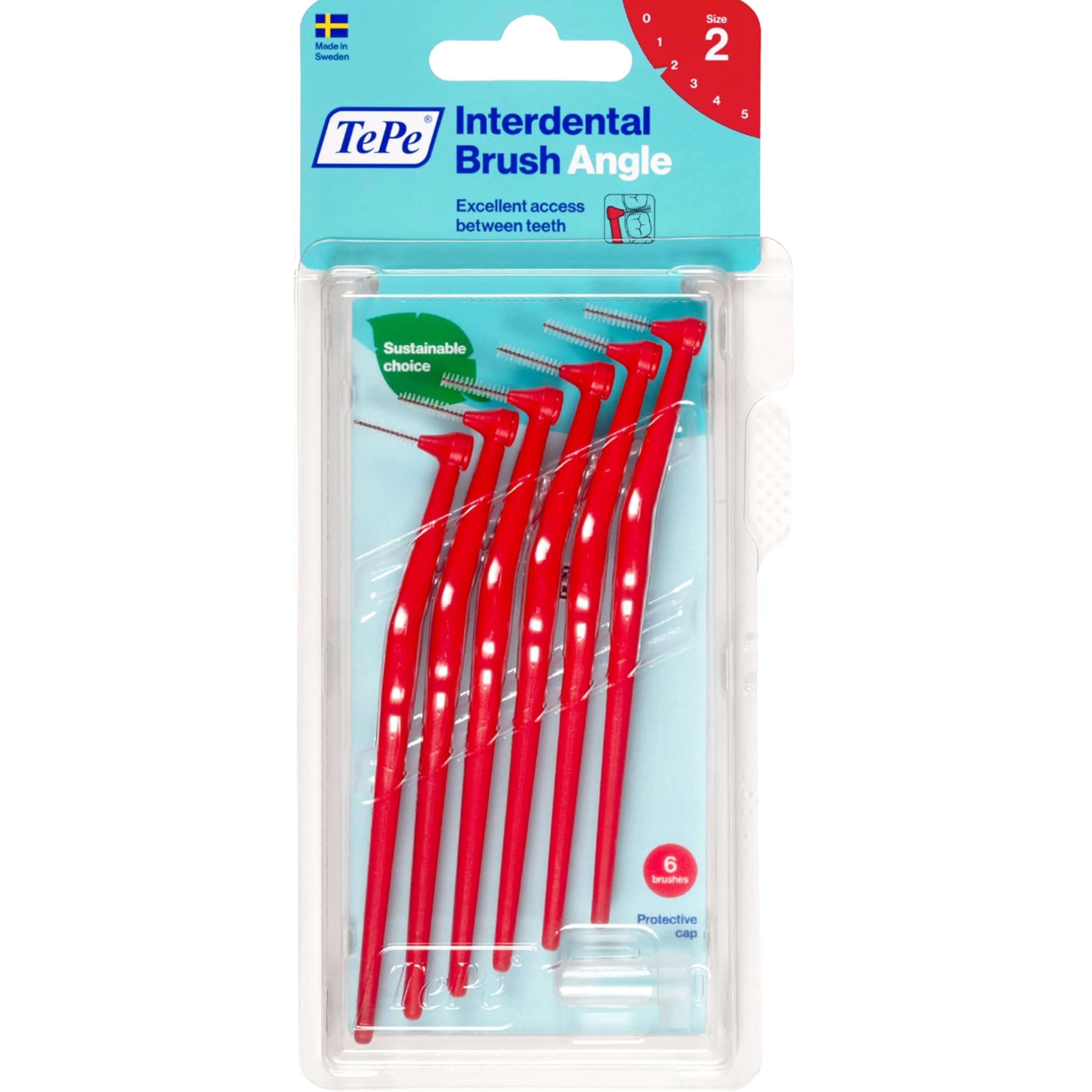 Tepe TePe Angle Interdental Brush Angle Μεσοδόντια Βουρτσάκια Καθαρισμού με Μακριά Λαβή & Κεκλιμένη Κεφαλή 6 Τεμάχια - Size 2 (0.5 mm)