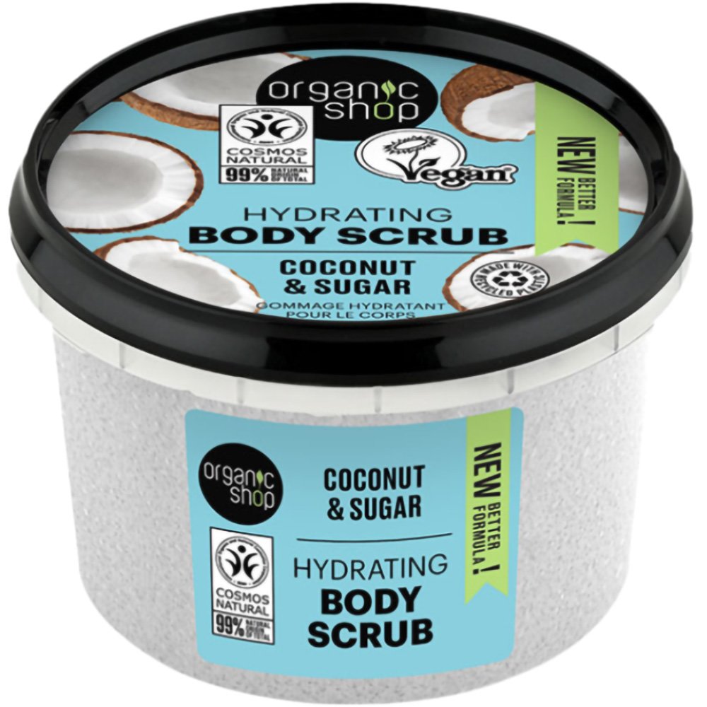 Organic Shop Hydrating Body Scrub with Coconut & Sugar Απολεπιστικό Σώματος με Βιολογικό Έλαιο Καρύδας & Ζάχαρη για Καθαρισμό - Ενυδάτωση της Επιδερμίδας 250ml