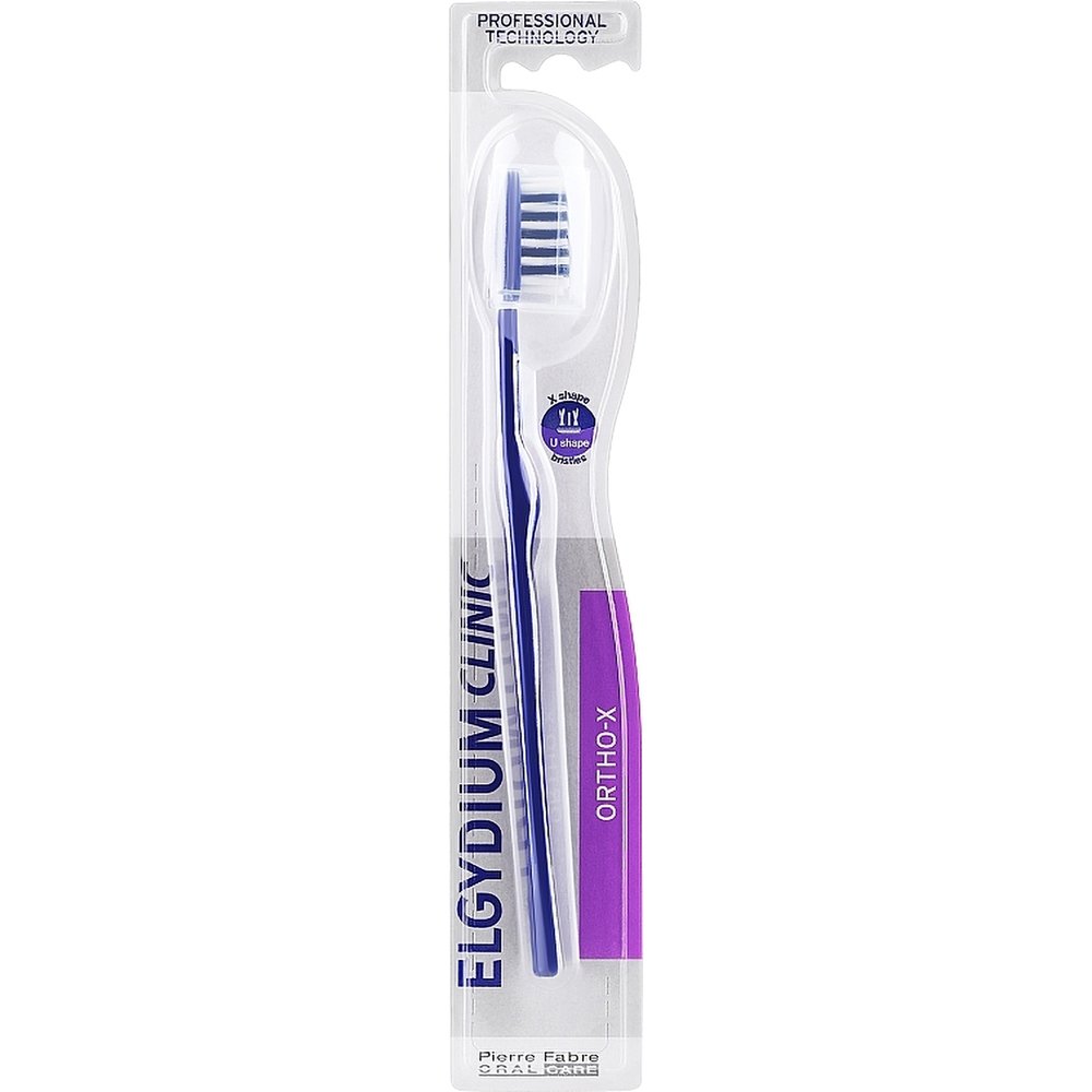 Elgydium Clinic Ortho-X Medium Toothbrush Χειροκίνητη Οδοντόβουρτσα Μέτριας Σκληρότητας Κατάλληλη για Καθαρισμό Ορθοδοντικών Μηχανισμών 1 Τεμάχιο - Σκούρο Μπλε