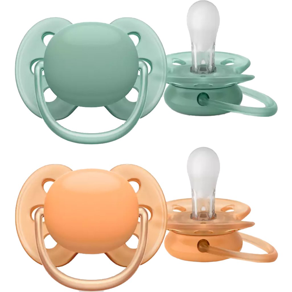 Philips Avent Philips Avent Ultra Soft Silicone Soother 18m+ Χακί - Πορτοκαλί Ορθοδοντική Πιπίλα Σιλικόνης με Μαλακό & Εύκαμπτο Προστατευτικό για Λιγότερους Ερεθισμούς στο Δέρμα 2 Τεμάχια, Κωδ SCF093/01