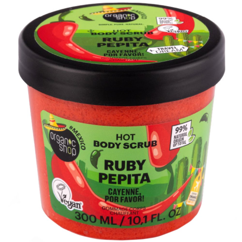 Organic Shop Hot Ruby & Pepita Cayenne Por Favor Body Scrub Ενυδατικό Απολεπιστικό Σώματος με Πιπέρι Καγιέν & μια Πικάντινικη Νότα Ενέργειας & Φρεσκάδας με Θερμαντική Δράση 300ml