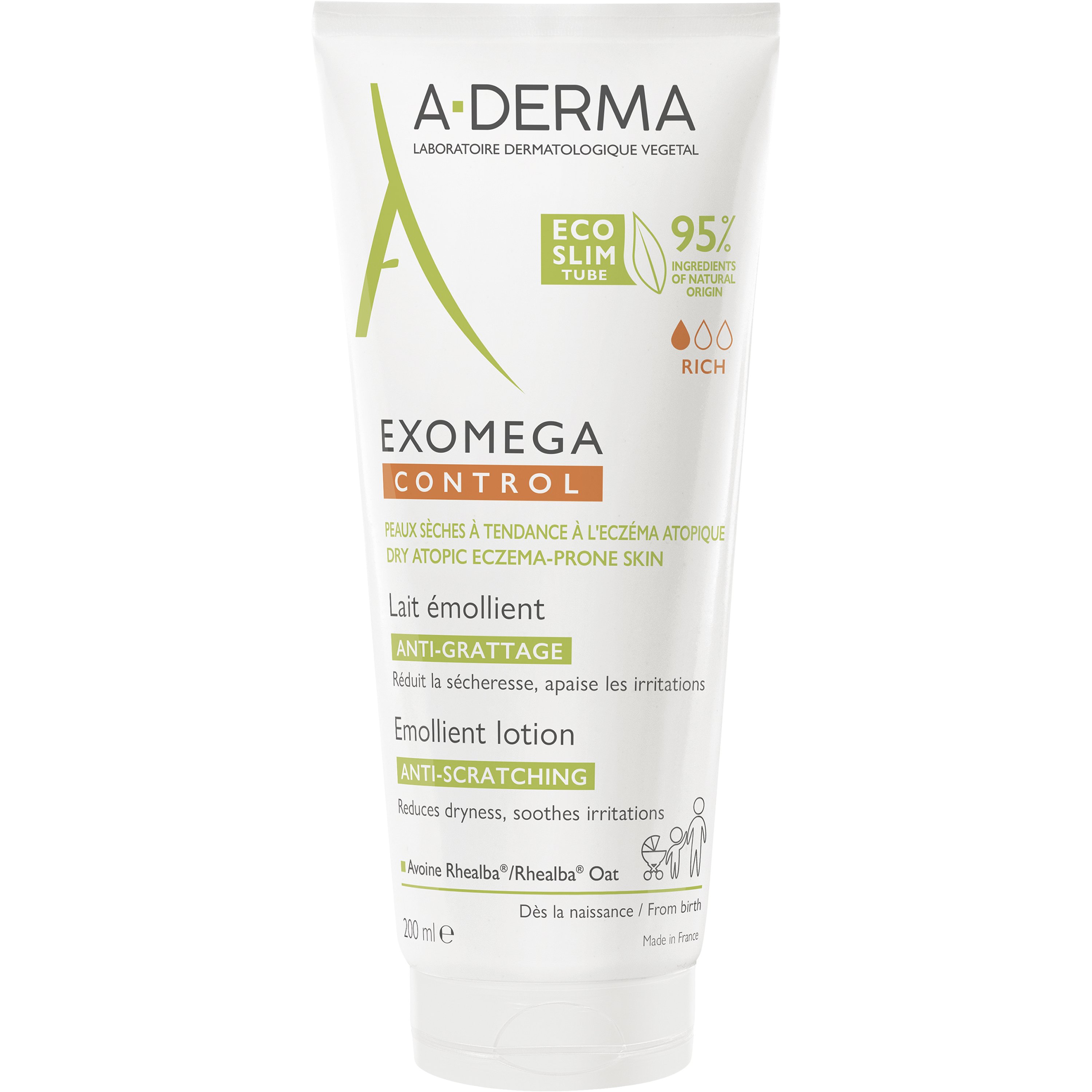 A-Derma Exomega Control Emollient Lotion Anti-Scratching Μαλακτικό, Καταπραϋντικό Γαλάκτωμα Προσώπου – Σώματος Κατάλληλο για Ατοπικό ή Πολύ Ξηρό Δέρμα 200ml