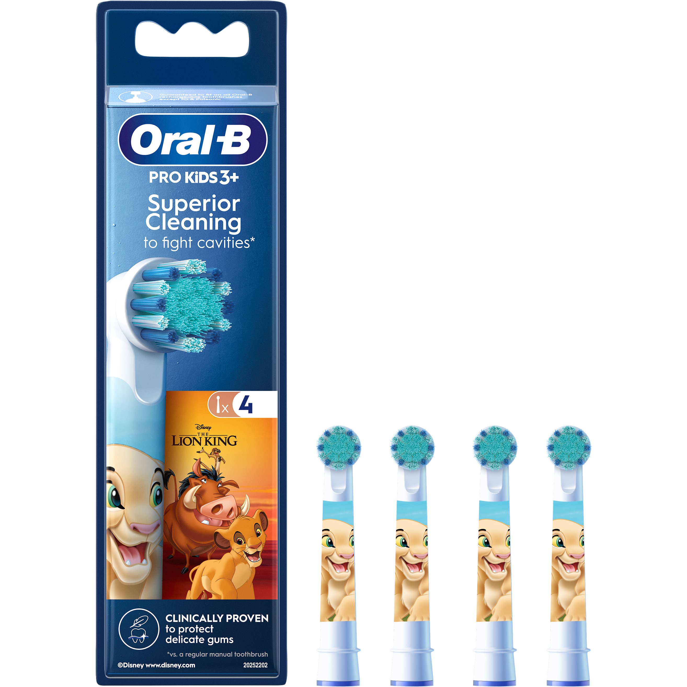 Oral-B Oral-B Pro Kids The Lion King Extra Soft Electric Toothbrush Replacement Head 3 Years+ Ανταλλακτικές Κεφαλές Παιδικής Ηλεκτρικής Οδοντόβουρτσας με Μικρή Κεφαλή & Πολύ Μαλακές Ίνες 4 Τεμάχια