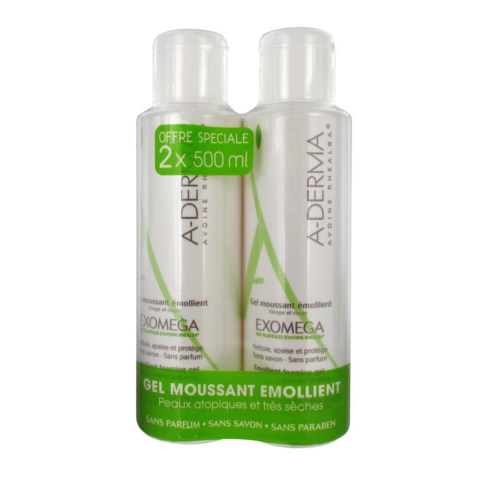 A-derma Πακέτο Προσφοράς Exomega Moussant Emollient Foaming Gel Καθαρισμός για Ατοπικά & Πολύ Ξηρά Δέρματα 2 x 500ml
