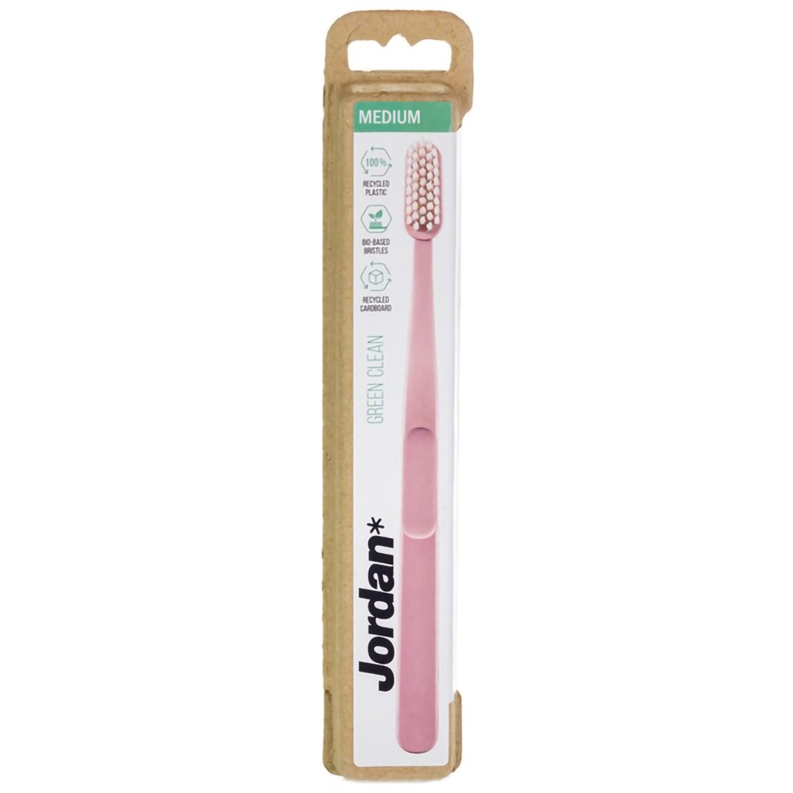 Jordan Green Clean Medium Toothbrush Bio Eco Χειροκίνητη Οδοντόβουρτσα Μέτρια, με Βιολογικής Προέλευσης Ίνες 1 Τεμάχιο – Ροζ