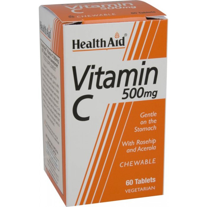 Health Aid Vitamin C Chewable 500mg with Rosehip & Acerola 60tabs
