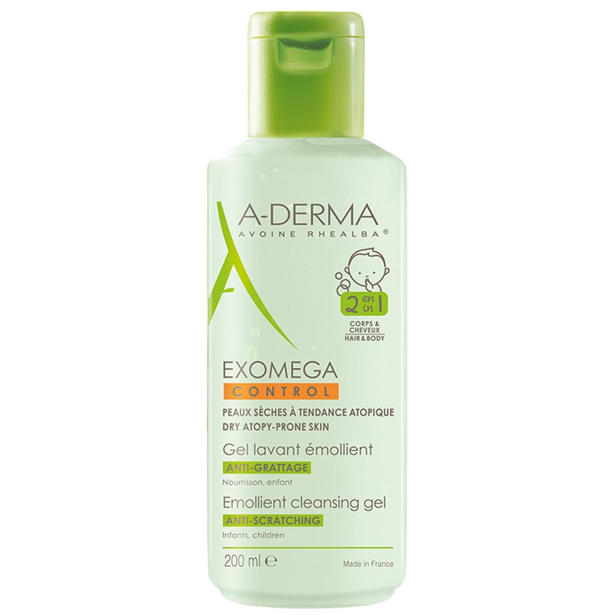 A-Derma Exomega Control Gel Lavant Emollient 2 en 1 Μαλακτική Κρέμα για Ατοπικό, Πολύ Ξηρό Δέρμα για Σώμα & Μαλλιά 200ml