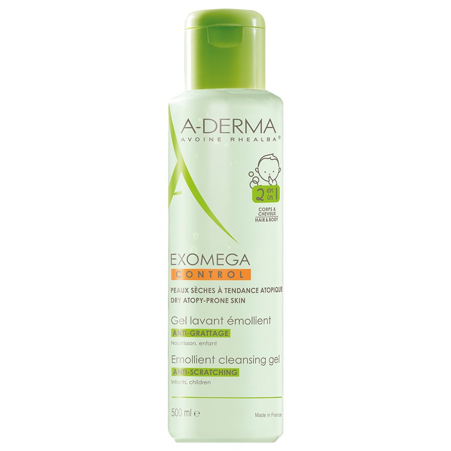 A-Derma Exomega Control Gel Lavant Emollient 2 en 1 Ενυδατικό Ζελ Καθαρισμού για Ατοπικό – Ξηρό Δέρμα για Σώμα & Μαλλιά 500ml
