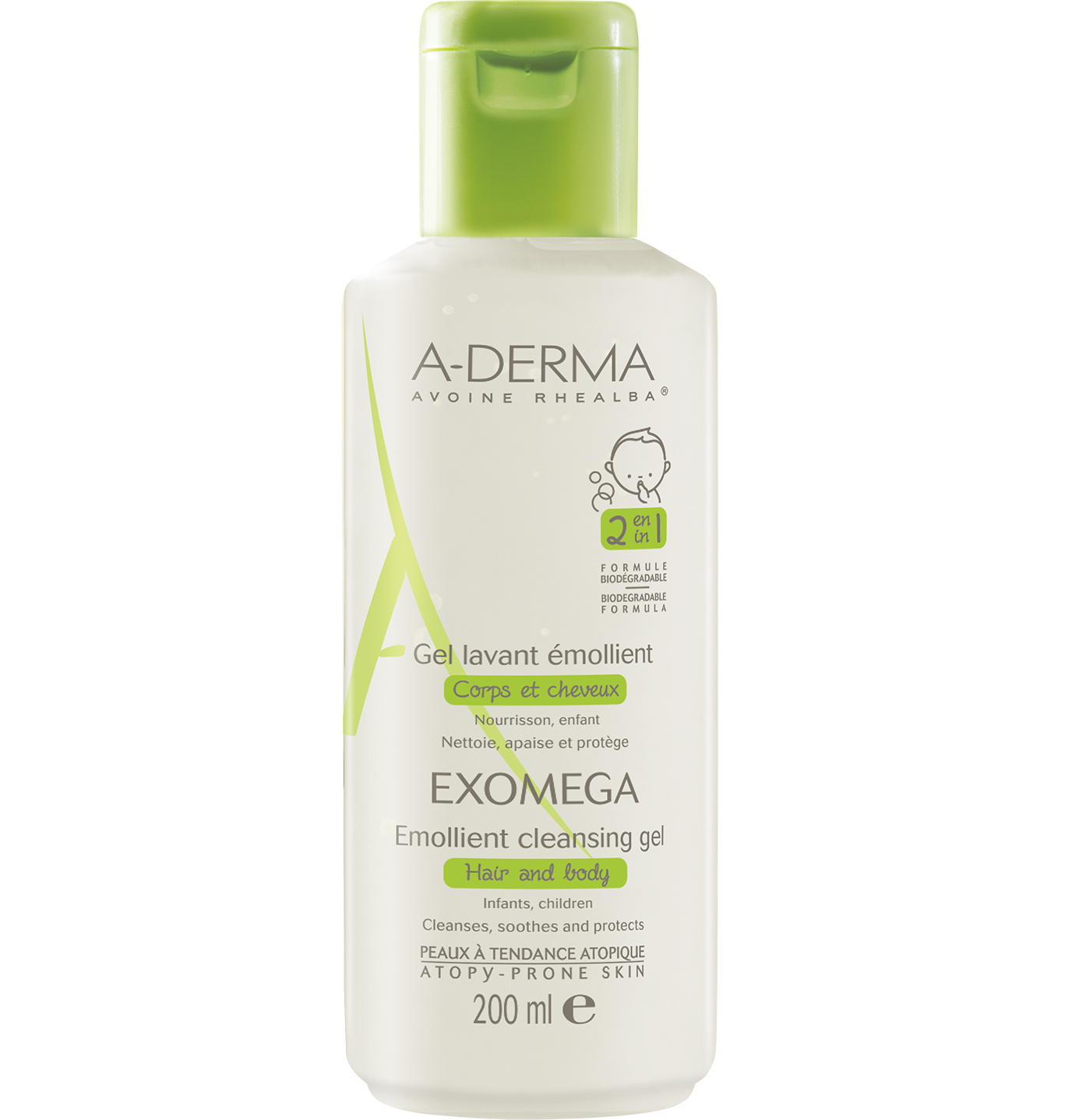 A-Derma Exomega Gel Lavant Emollient 2 in 1 Μαλακτικό Gel Καθαρισμού & Ενυδάτωσης για το Ατοπικό Δέρμα, Μαλλιά & Σώμα 200ml
