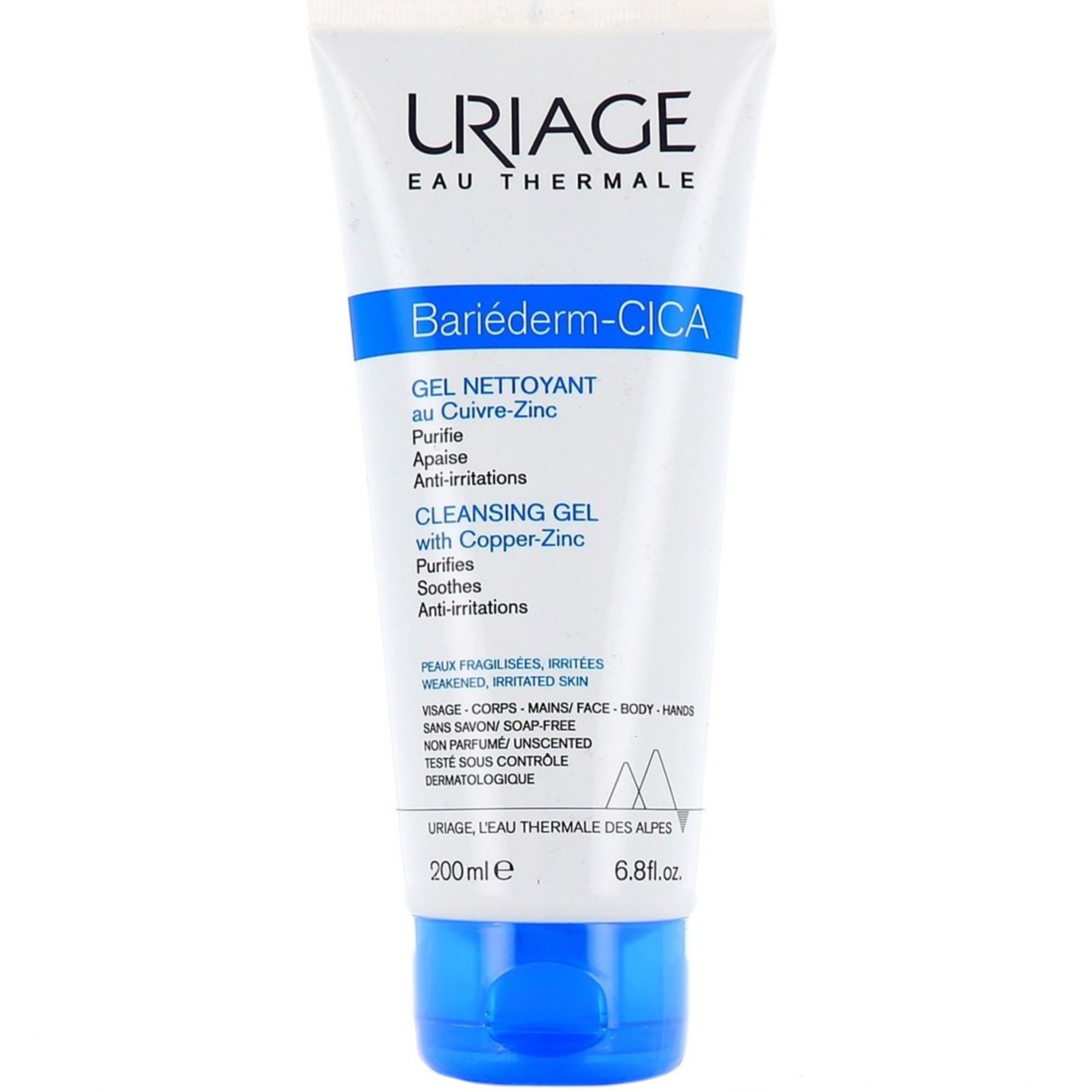 Uriage Bariederm Cica Cleansing Gel with Copper - Zinc Καταπραϋντικό Gel Καθαρισμού Προσώπου - Σώματος, Χωρίς Άρωμα - Σάπωνες, Κατάλληλο για Ερεθισμένο & Αδύναμο Δέρμα 200ml