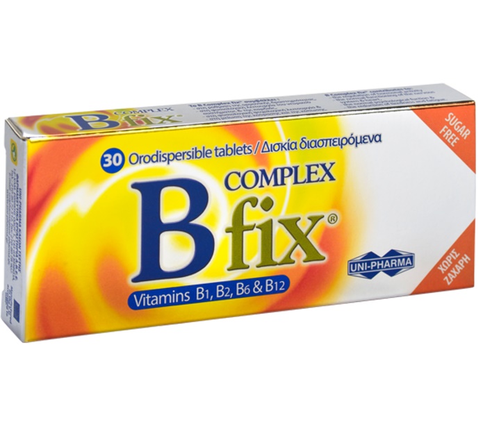 Uni-Pharma B Fix Complex Συμπλήρωμα Διατροφής για τις Ανάγκες του Οργανισμού στο Σύμπλεγμα Βιταμινών Β 30 Or.Disp.Tabs