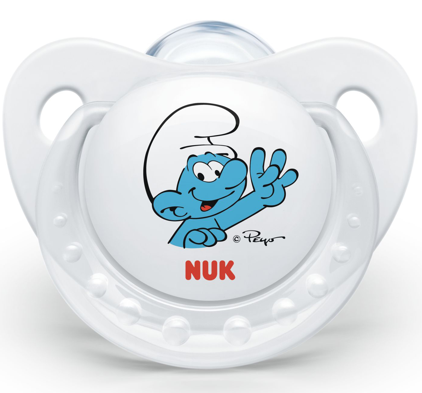 Nuk Trendline The Smurfs Πιπίλα Σιλικόνης με Κρίκο Χωρίς BPA σε Λευκό Χρώμα – Μέγεθος 1 (0-6 μηνών)