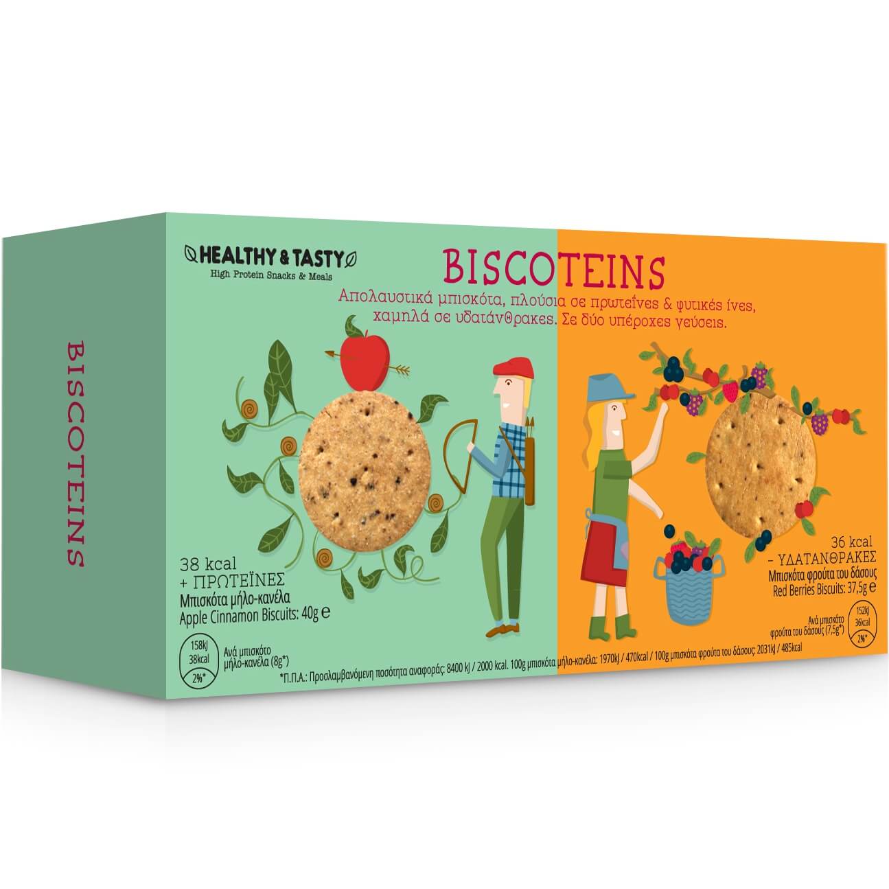 Power Health Biscoteins Μπισκότα Πλούσια σε Πρωτεΐνες & Φυτικές Ίνες Γεύση Μήλου Κανέλας & Φρούτων του Δάσους 10τμχ