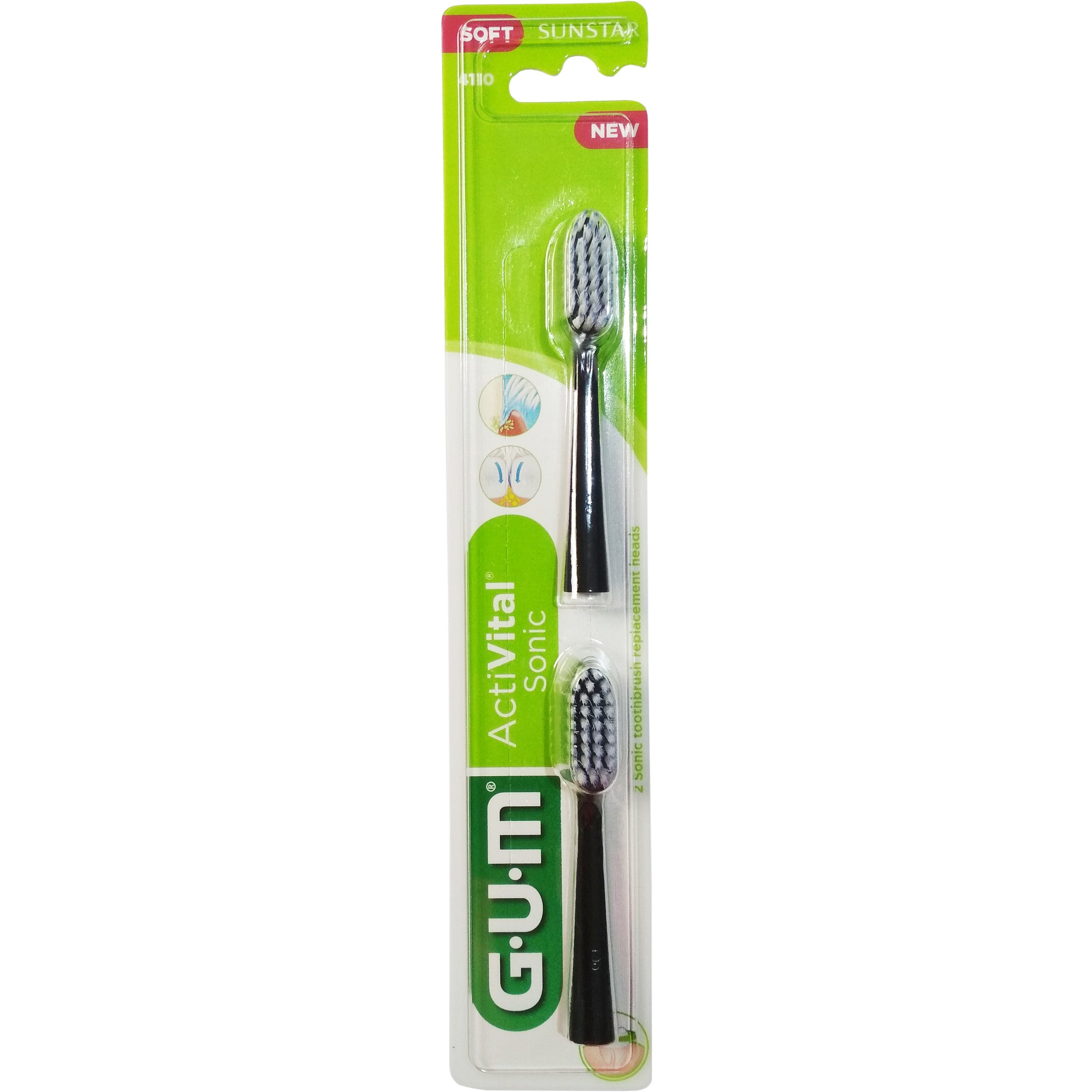 Gum Activital Sonic Soft 4100 Black Ανταλλακτικές Κεφαλές 2 Τεμάχια