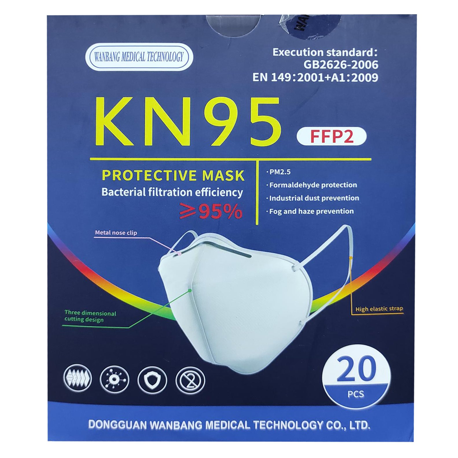 Wangbang Medical Technology Mask Μάσκες Προστασίας μιας Χρήσης FFP2 NR KN95 Άσπρο 20 Τεμάχια