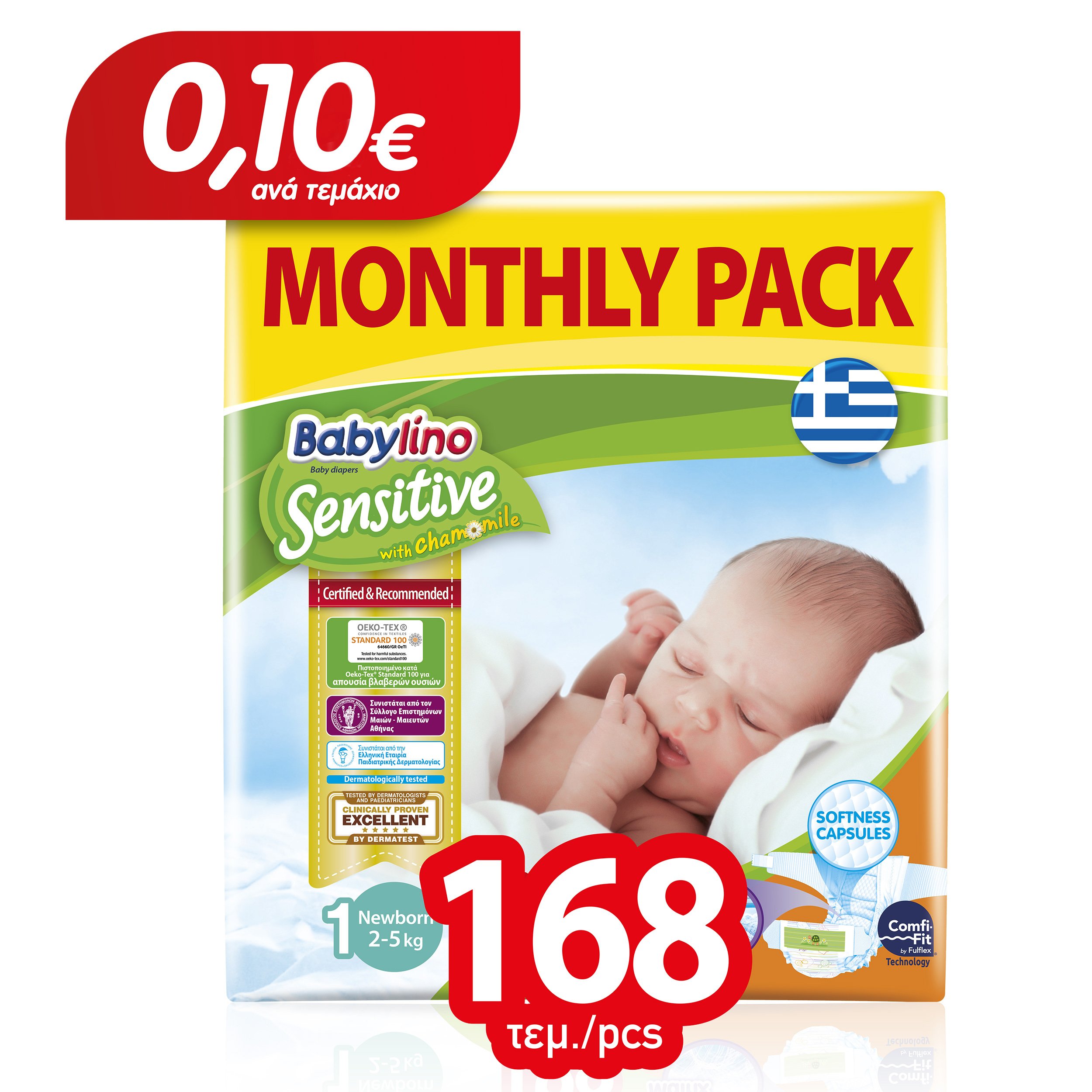 Babylino Sensitive Monthly Pack Newborn Νο1 (2-5kg) Βρεφικές Πάνες 168 τεμάχια
