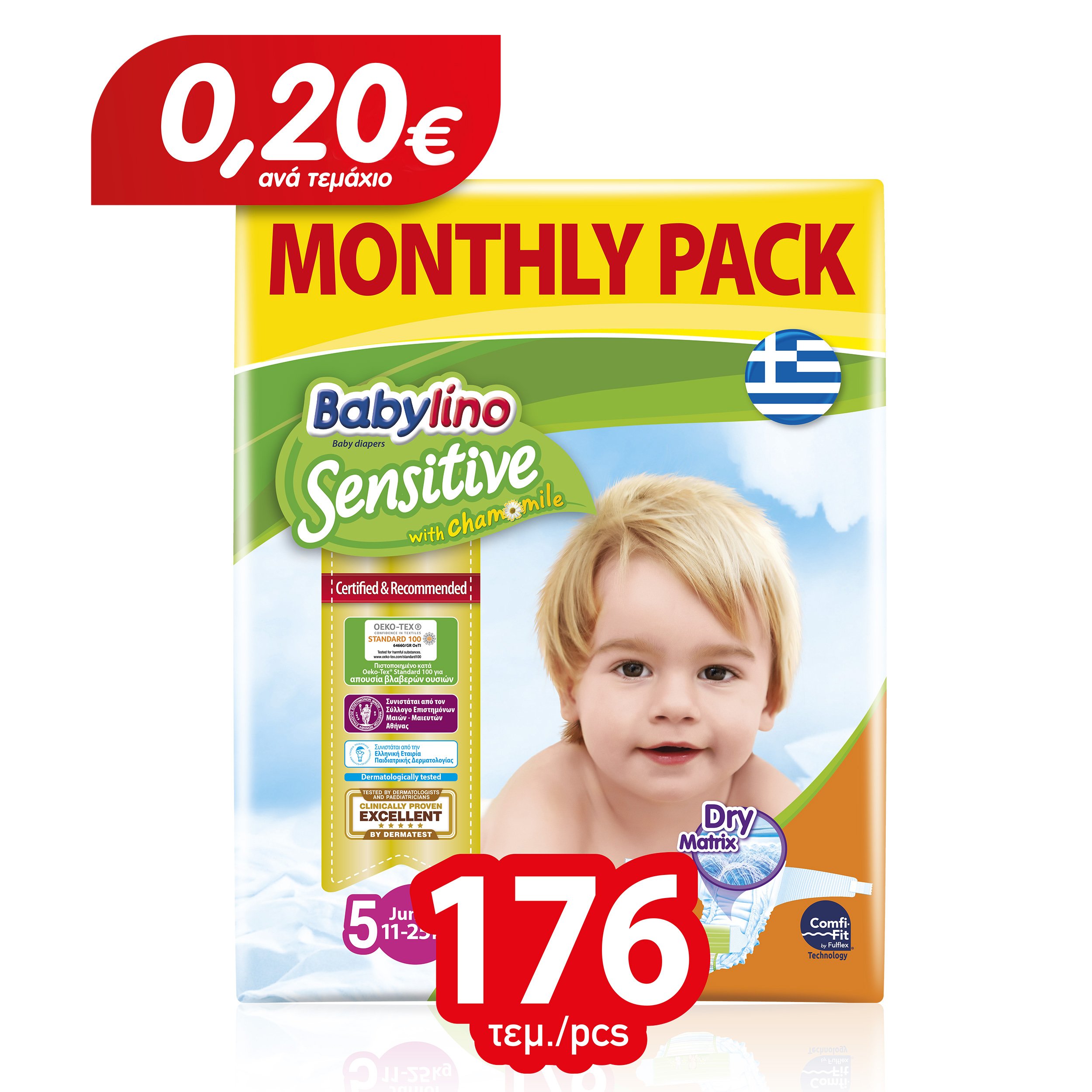 Babylino Sensitive Monthly Pack Junior Νο5 (11-25kg) Παιδικές Πάνες 176 τεμάχια