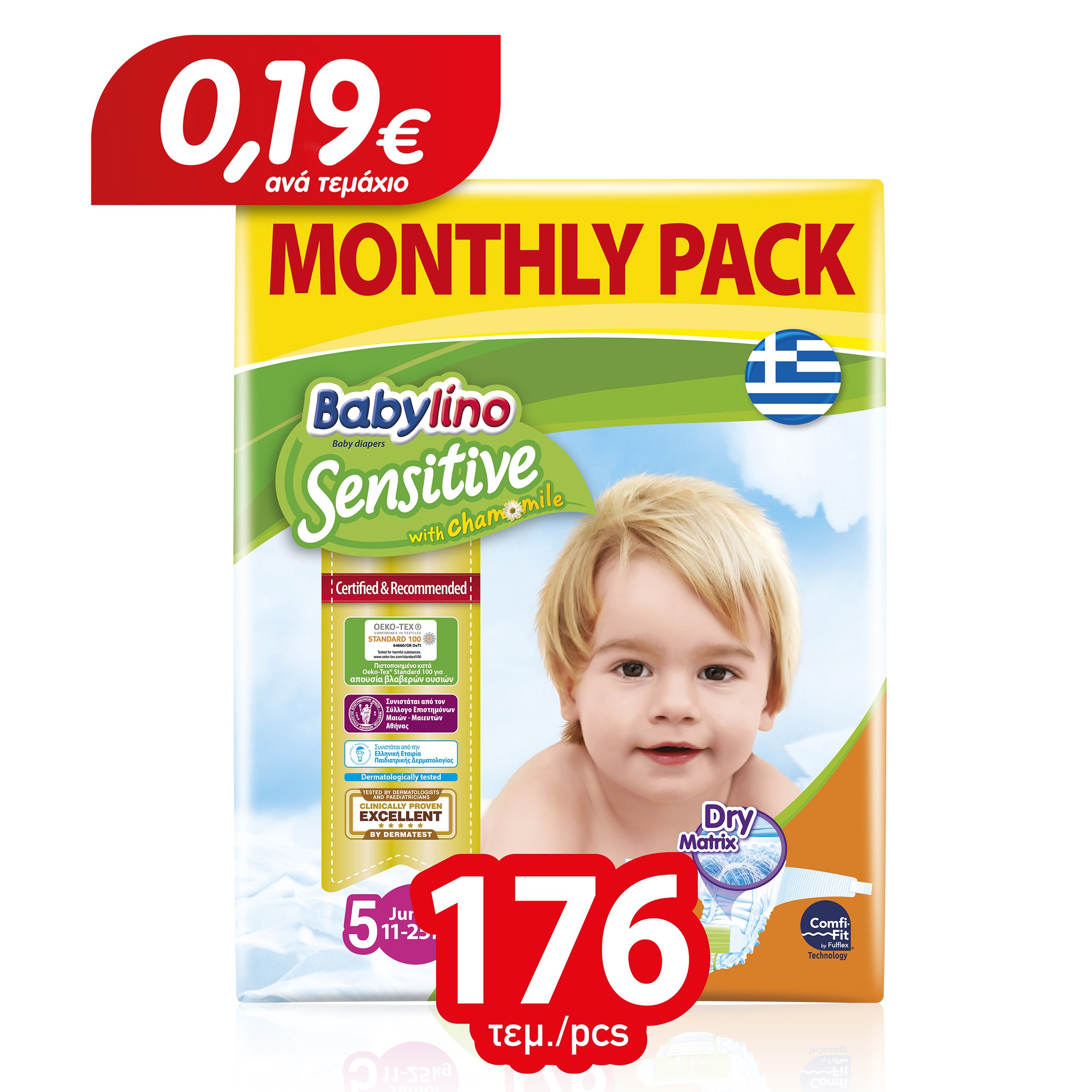 Babylino Sensitive Monthly Pack Junior Νο5 (11-25kg) Παιδικές Πάνες 176 τεμάχια