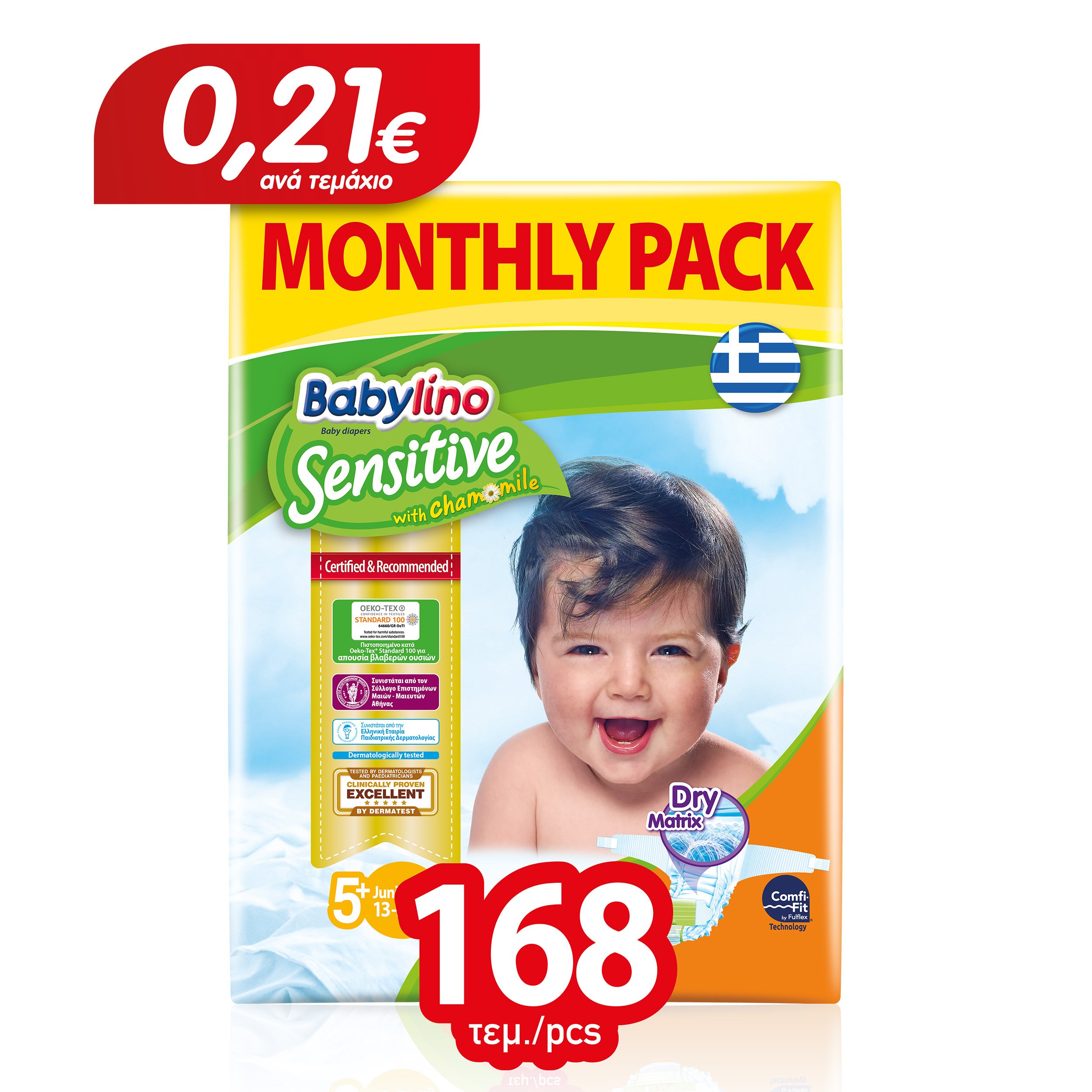 Babylino Sensitive Monthly Pack Junior Plus Νο5+ (13-27kg) Παιδικές Πάνες 168 τεμάχια