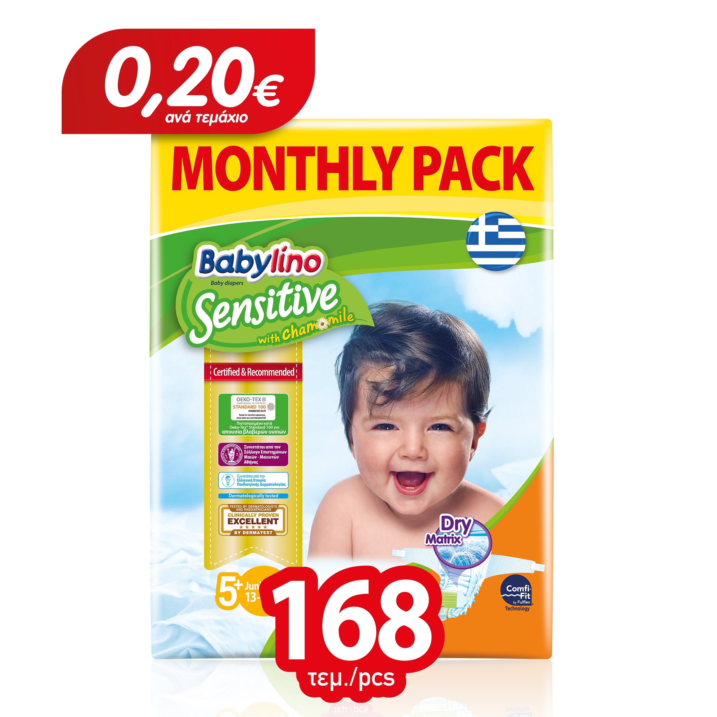 Babylino Sensitive Monthly Pack Junior Plus Νο5+ (13-27kg) Παιδικές Πάνες 168 τεμάχια