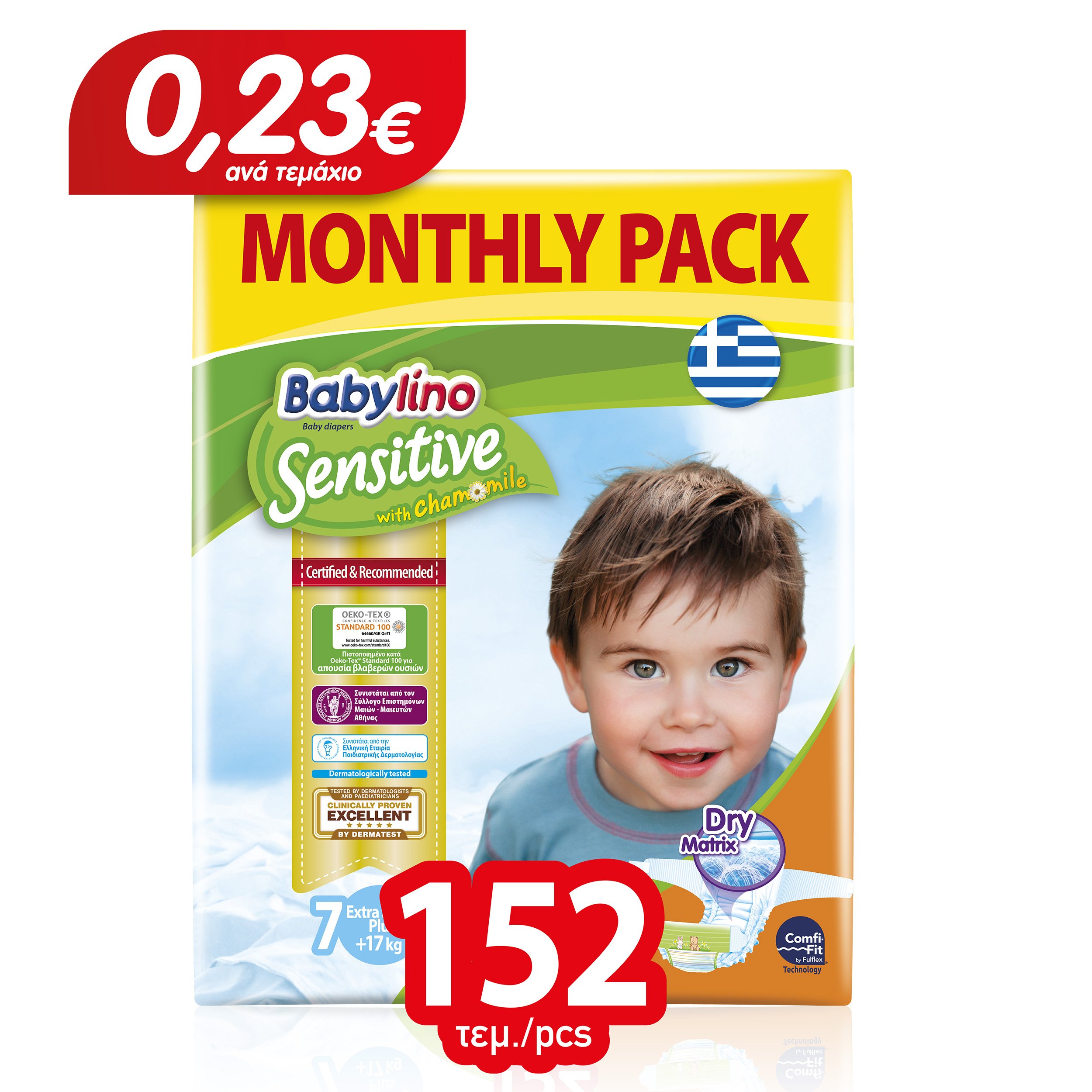 Babylino Sensitive Monthly Pack Extra Large Plus Νο7 (17+ kg) Παιδικές Πάνες 152 τεμάχια