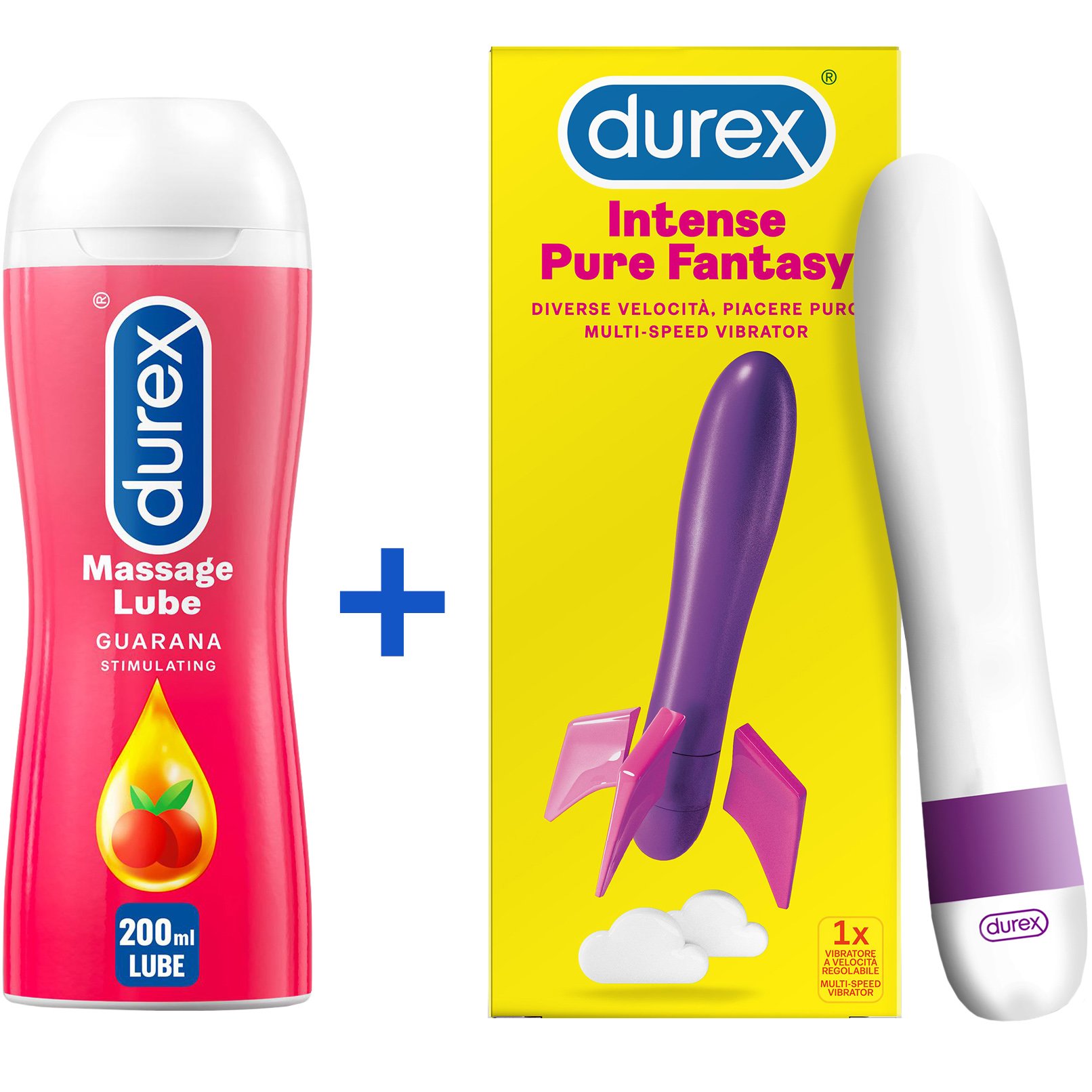 Σετ Durex Guarana Stimulating Massage Lube 200ml & Intense Pure Fantasy Multi-Speed Vibrator 1 Τεμάχιο