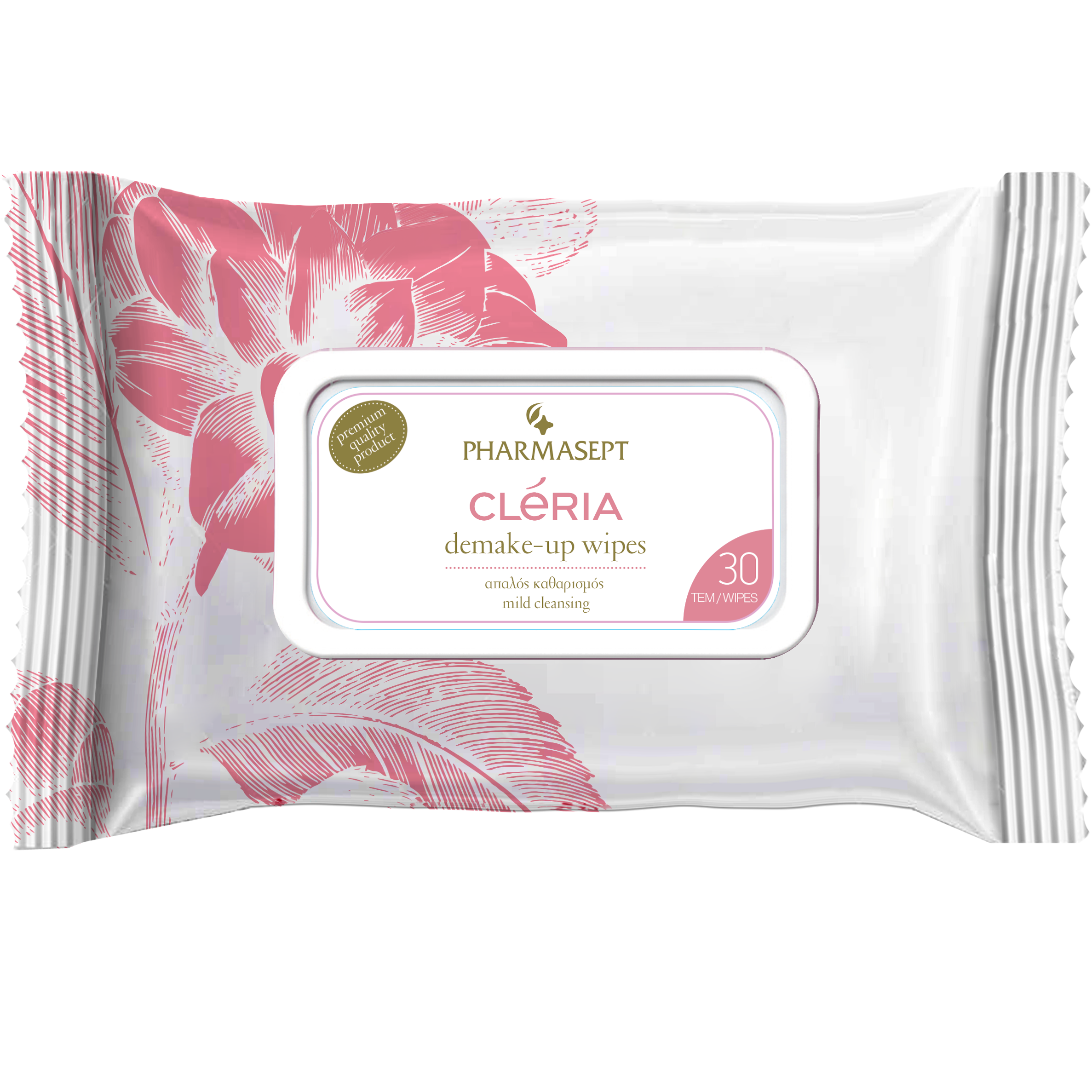 Pharmasept Cleria Demake – Up Wipes Πρακτικά Υγρά Μαντηλάκια Ντεμακιγιάζ Προσώπου & Ματιών 30τεμάχια