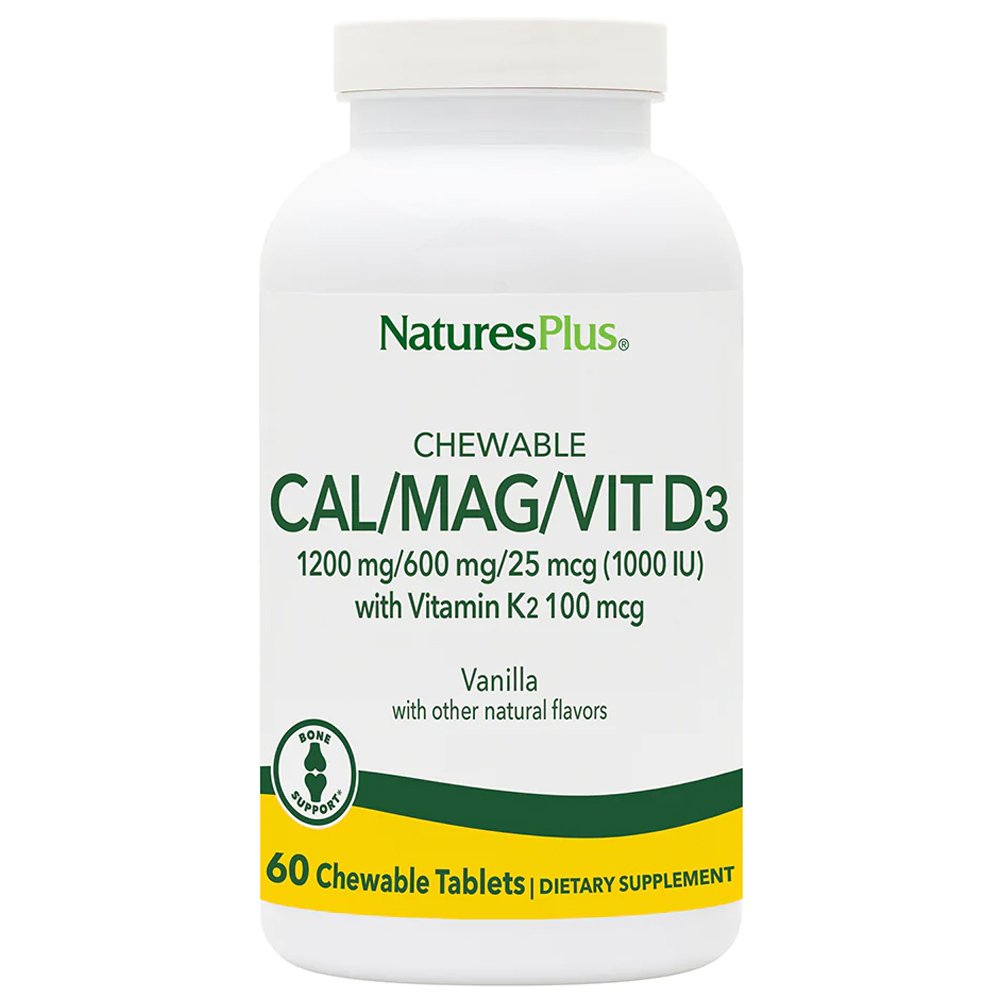 Natures Plus Cal/Mag/Vit D3 & K2 Συμπλήρωμα Διατροφής για την Αντιμετώπιση της Οστεοπόρωσης με Γεύση Βανίλια 60 Chewables