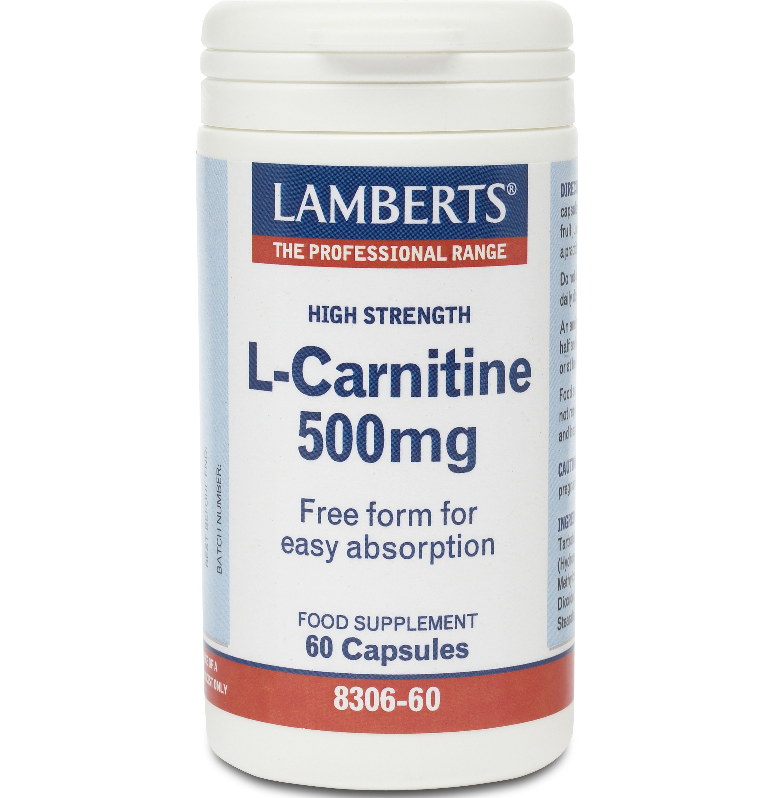 Lamberts L -Carnitine 500mg Καρνιτίνη Bοηθάει Στη Διαδικασία Της Θερμογένεσης 60 caps