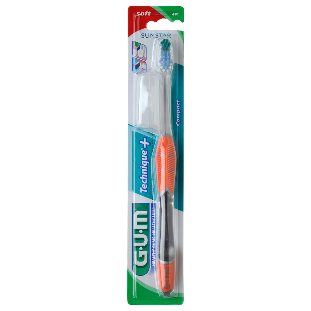 Gum Technique+ Compact Soft Οδοντόβουρτσα με Θήκη Προστασίας (491) – πορτοκαλί
