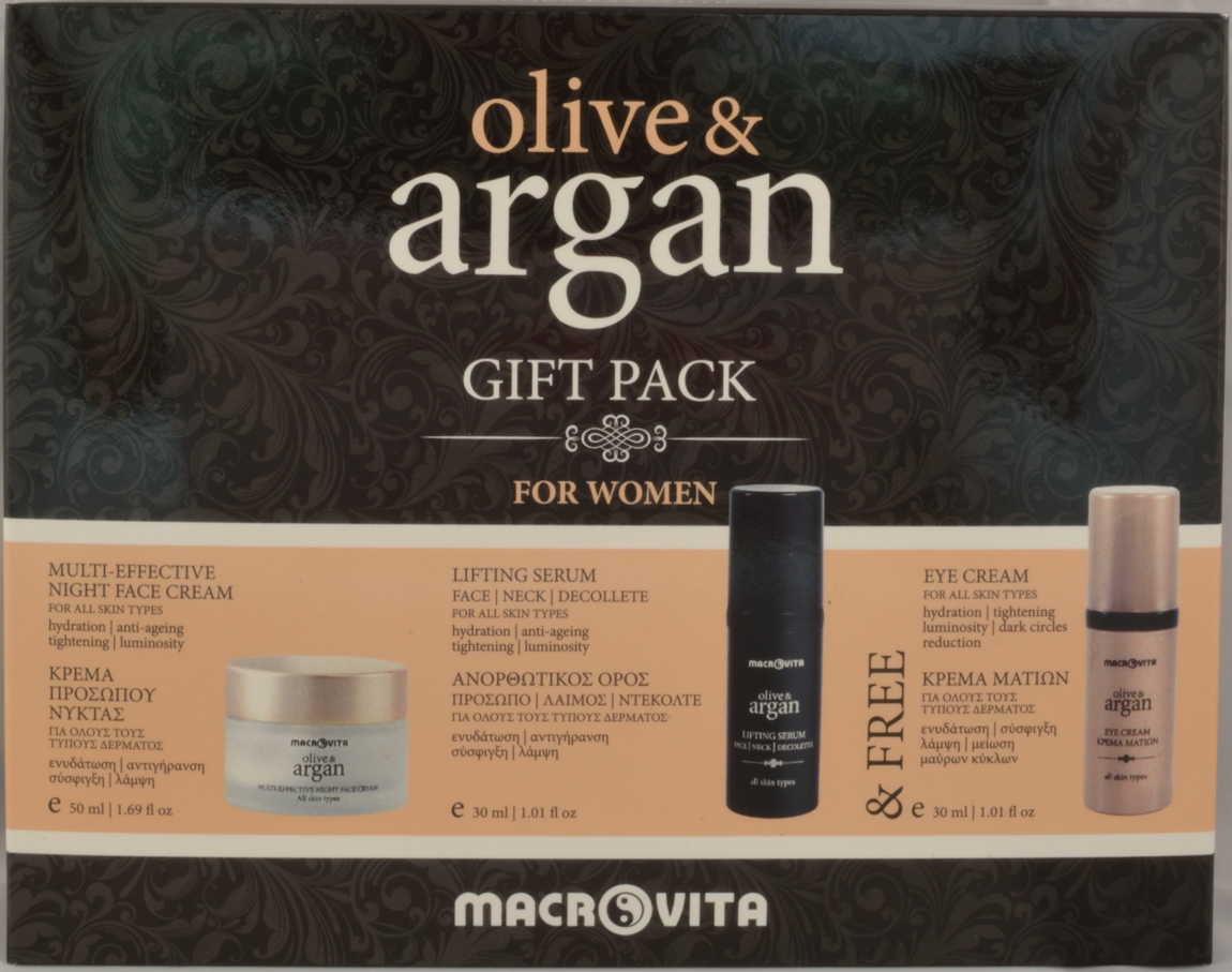 Macrovita Olive & Argan Gift Pack For Women Κρέμα Προσώπου Νύχτας 50ml + Ανορθωτικός Ορός 30ml + Κρέμα Ματιών 30ml
