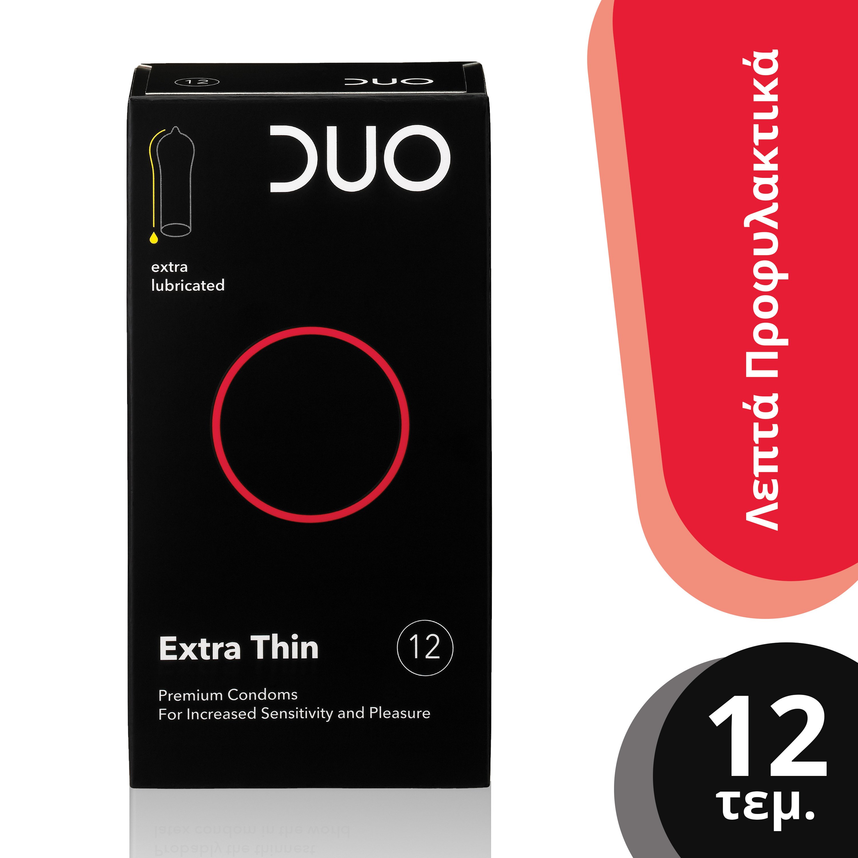 Duo Extra Thin Λεπτό Προφυλακτικό Για Μεγαλύτερη Αίσθηση Και Ευχαρίστηση 12 τεμάχια