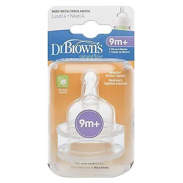 Dr. Browns Θηλές Σιλικόνης για Μπιμπερό με Φαρδύ Λαιμό, Επίπεδο 4 Με Γρήγορη Ροή 9+, 2τεμ.363-GB